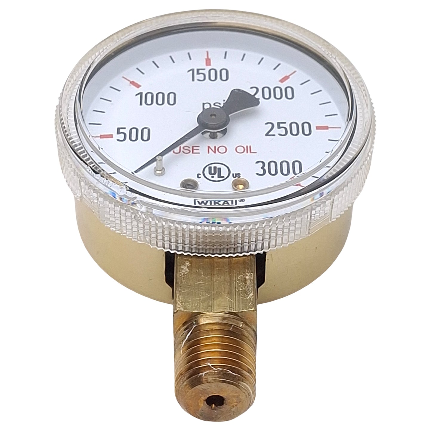 Used Wika 111.11.53.3000 Compressed Gas Regulator Gauge, ø2in, 1/4in NPT, 0-3000psi