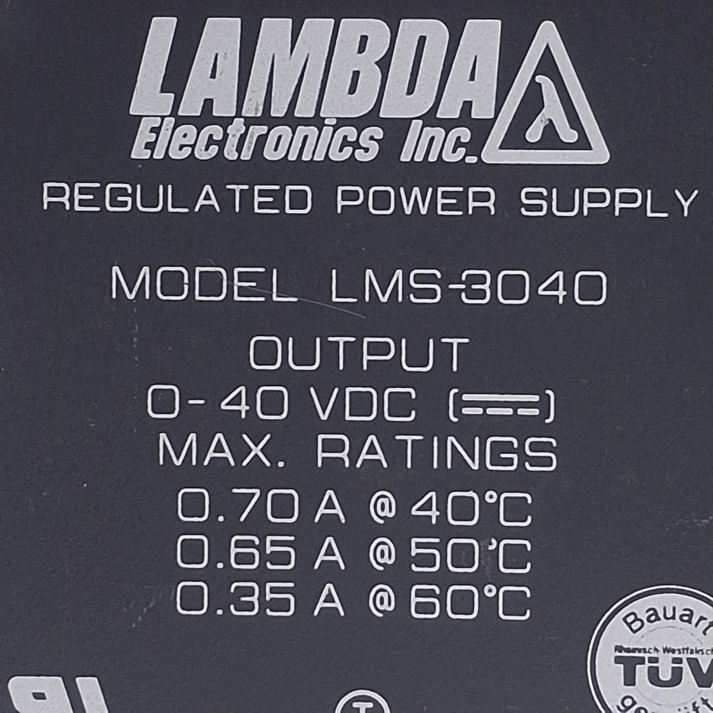Used Lambda LMS-3040 Power Supply 60W, 85-132VAC/170-265VAC In, 0-40VDC Out