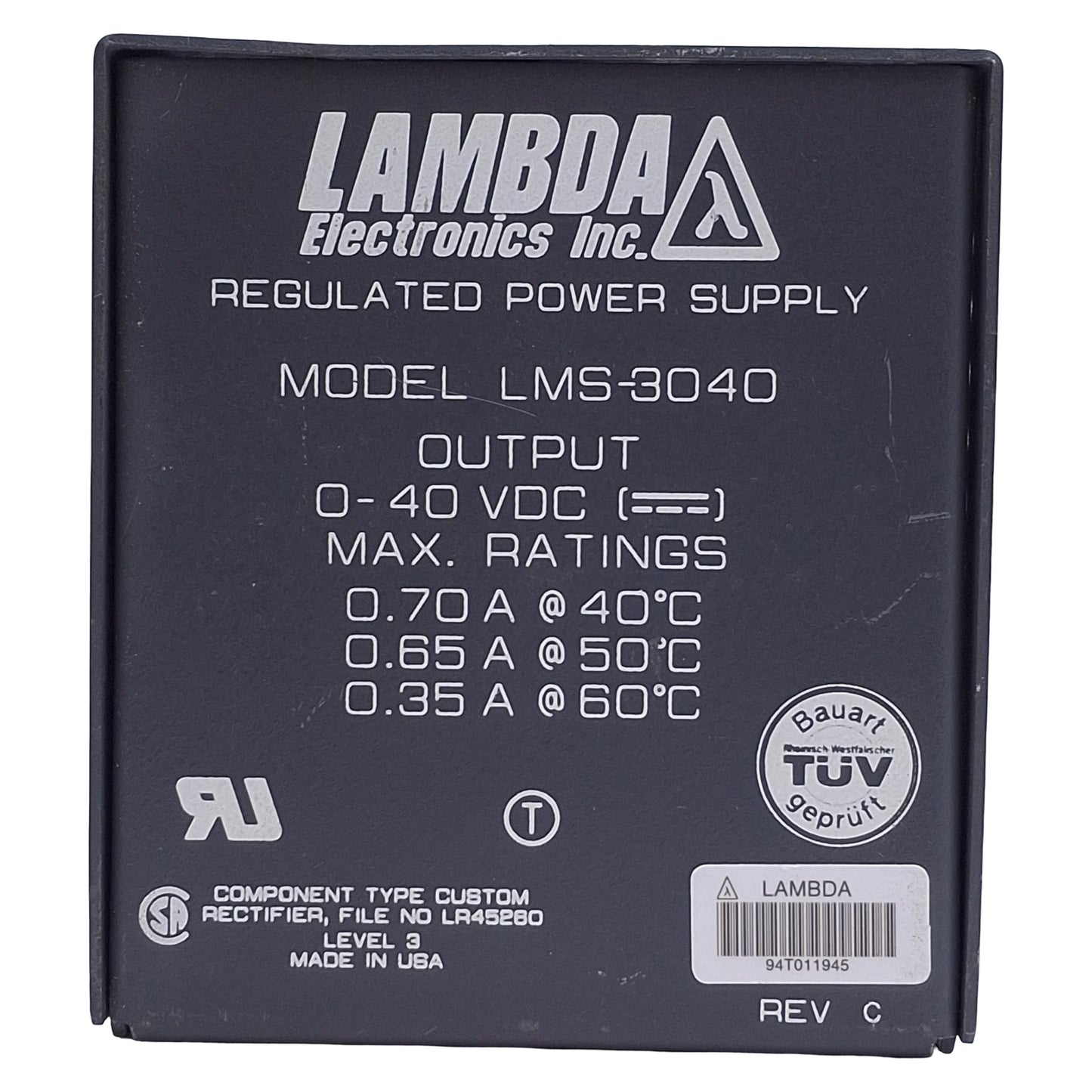 Used Lambda LMS-3040 Power Supply 60W, 85-132VAC/170-265VAC In, 0-40VDC Out