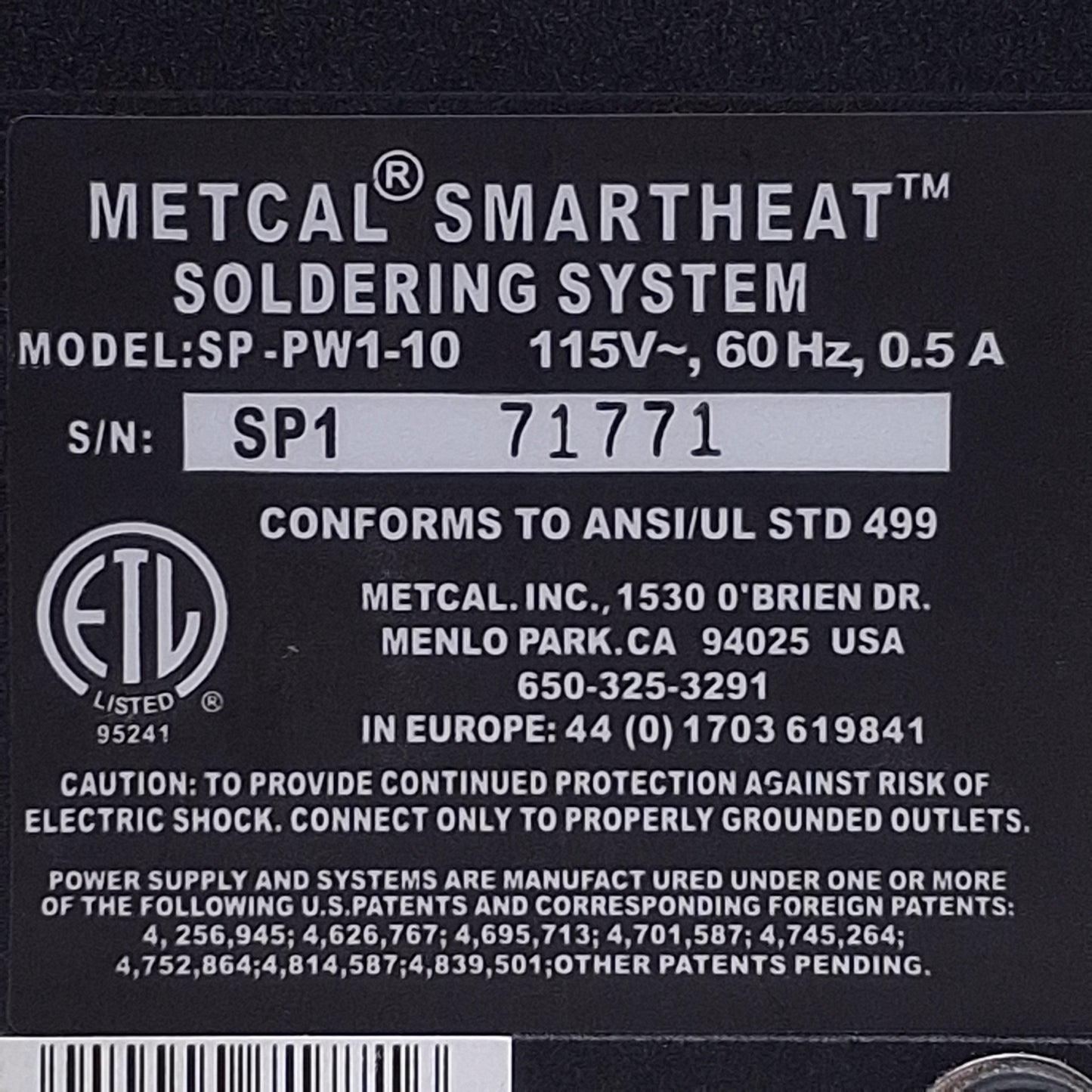Used Metcal SP-PW1-10 Smartheat Power Supply For SP200 Systems, 200-260VAC In, 35W