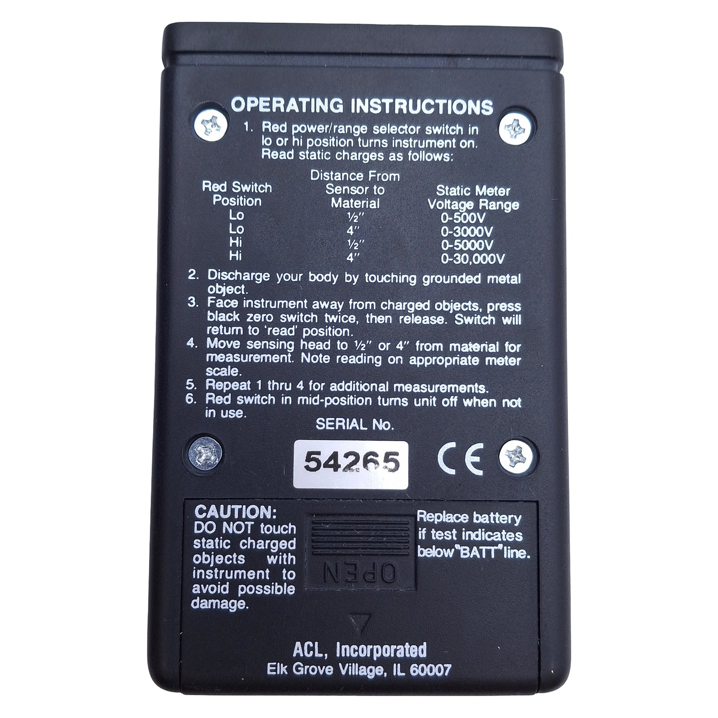 Used ACL 300B Staticide Precision Electrostatic Locator w/Case, 0±3,000V & 0±30,000V
