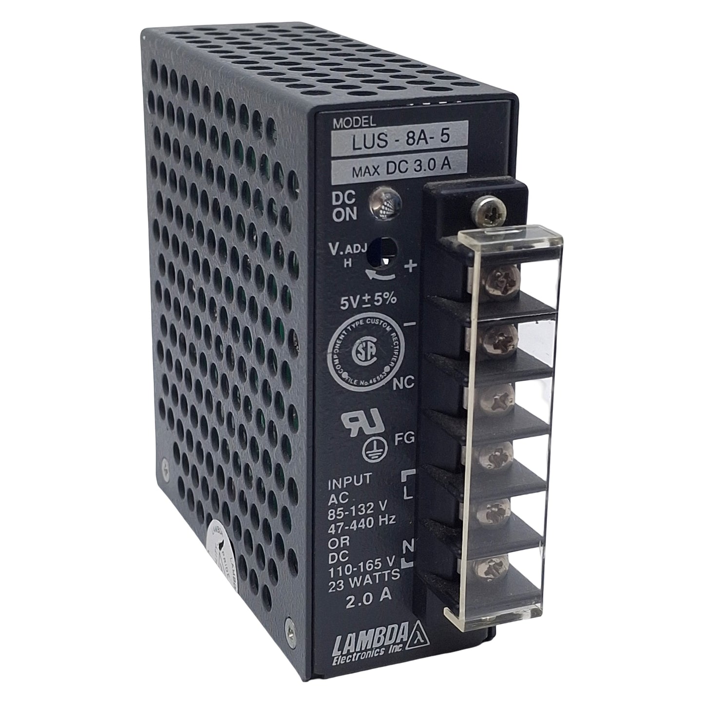 Used TDK-Lambda LUS-8A-5 Switching Power Supply, 85-132VAC/110-165VDC In, 3A 5VDC Out