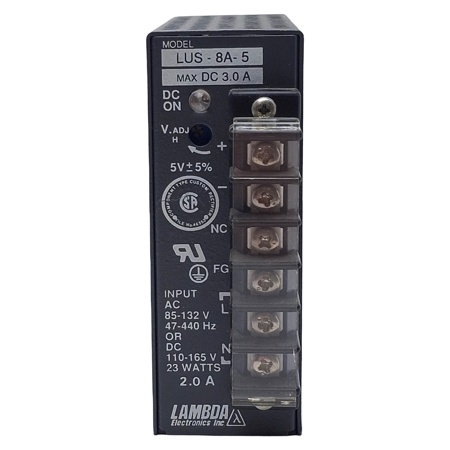 Used TDK-Lambda LUS-8A-5 Switching Power Supply, 85-132VAC/110-165VDC In, 3A 5VDC Out