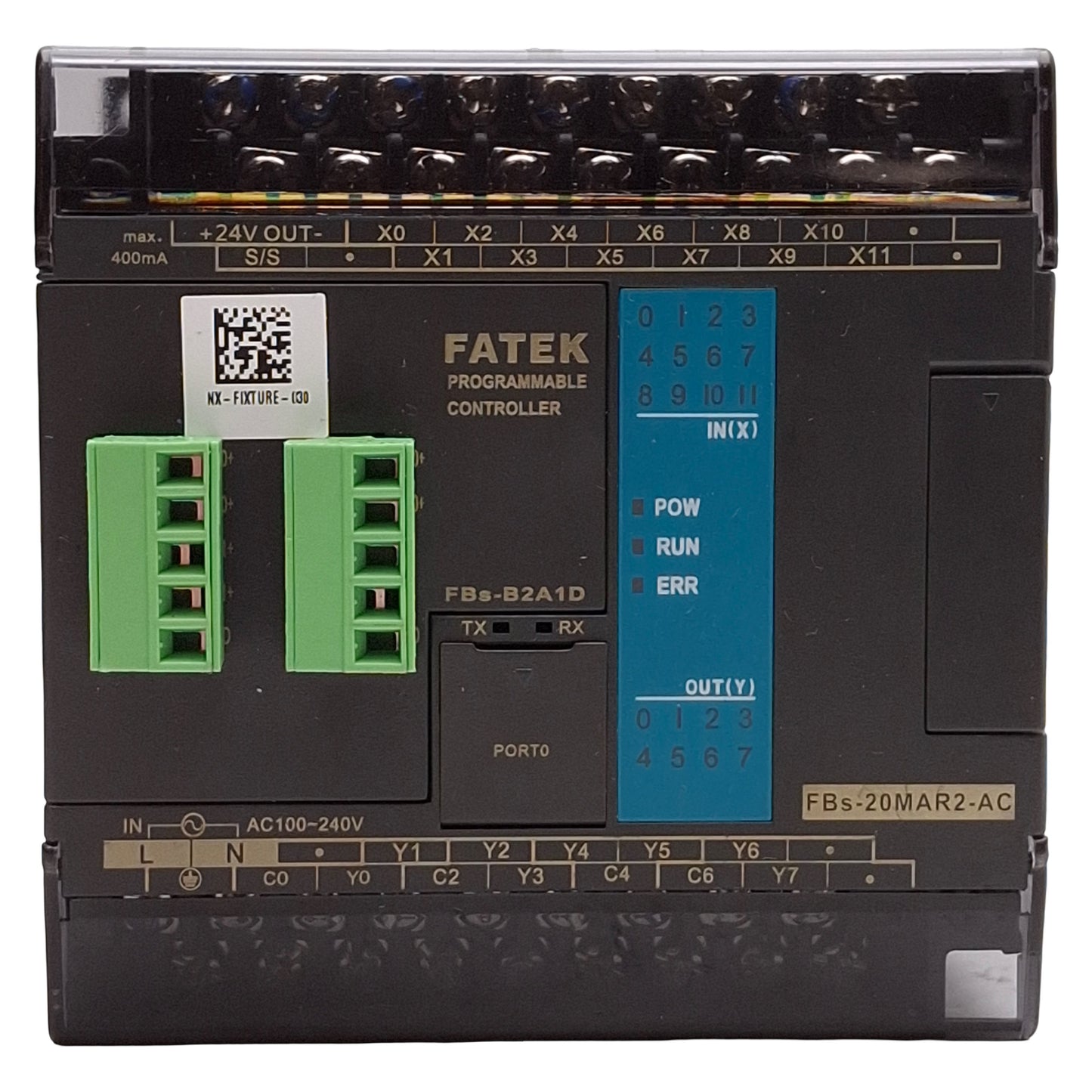 Used FATEK FBs-20MAR2-AC Programmable Controller, 12-Input, 8-Output, 100-240VAC