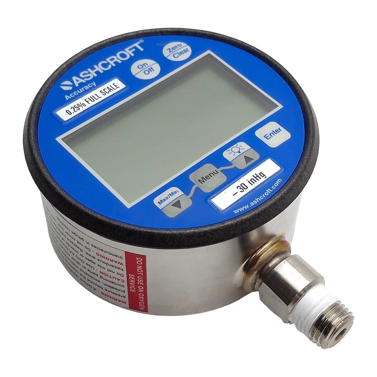 Used Ashcroft 302074SD02LXBLCYLMNB30/0IMV Digital Vacuum Gauge, 1/4NPT, 30in/Hg