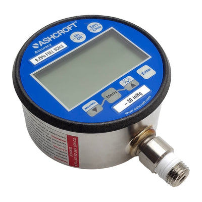 Used Ashcroft 302074SD02LXBLCYLMNB30/0IMV Digital Vacuum Gauge, 1/4NPT, 30in/Hg