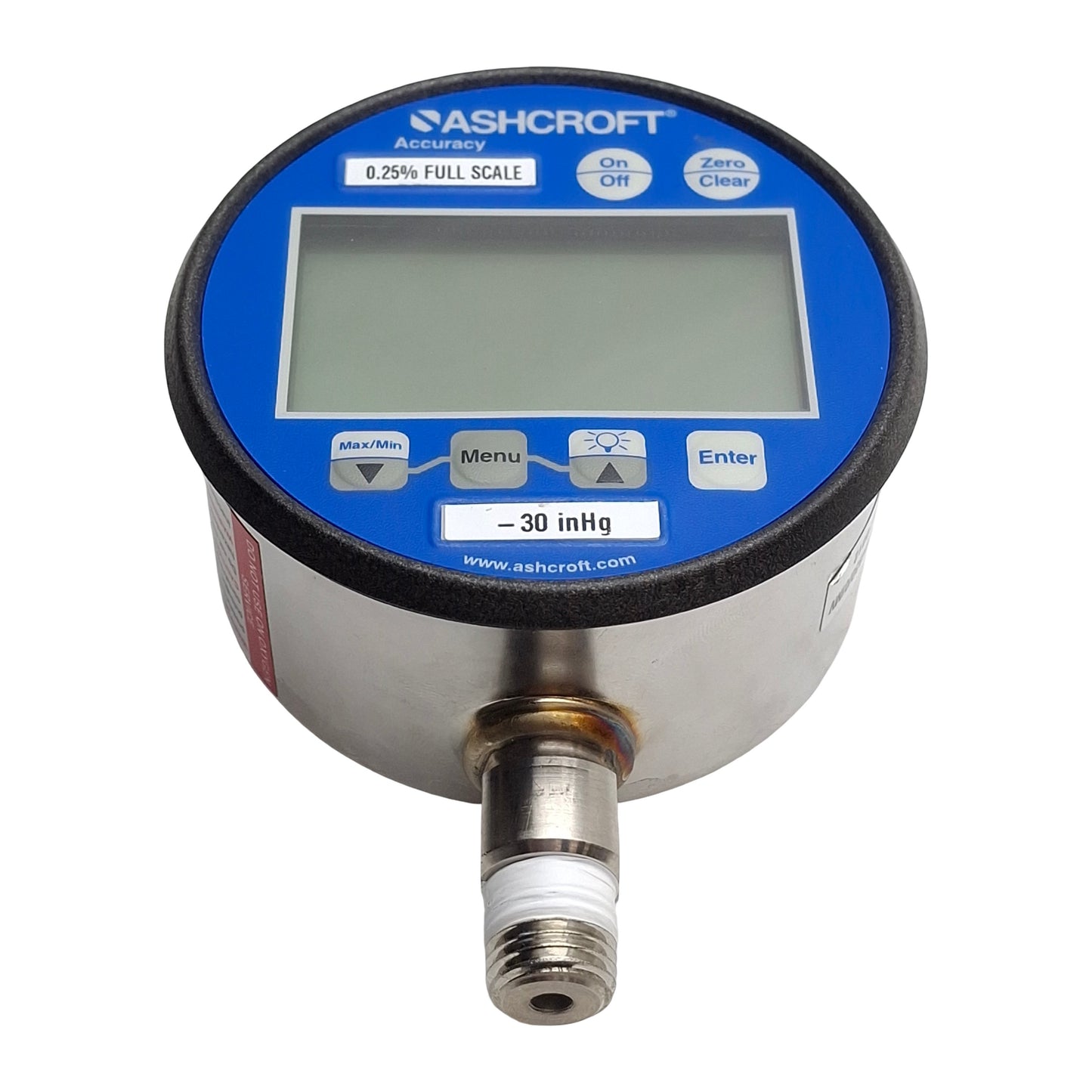 Used Ashcroft 302074SD02LXBLCYLMNB30/0IMV Digital Vacuum Gauge, 1/4NPT, 30in/Hg