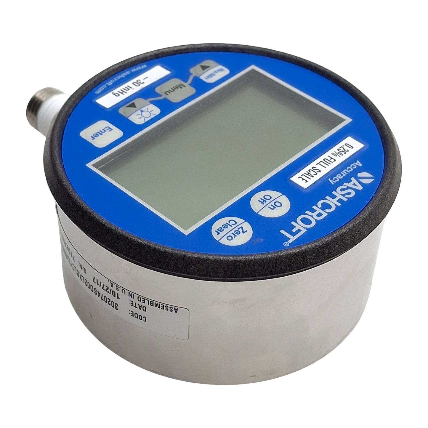 Used Ashcroft 302074SD02LXBLCYLMNB30/0IMV Digital Vacuum Gauge, 1/4NPT, 30in/Hg
