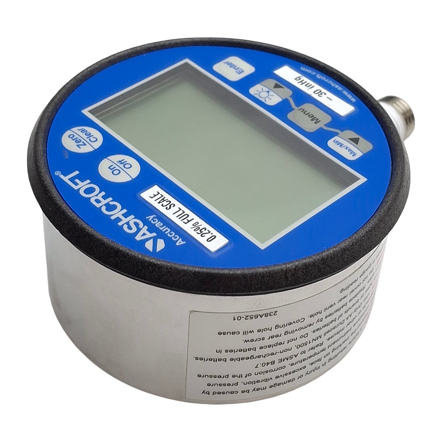 Used Ashcroft 302074SD02LXBLCYLMNB30/0IMV Digital Vacuum Gauge, 1/4NPT, 30in/Hg