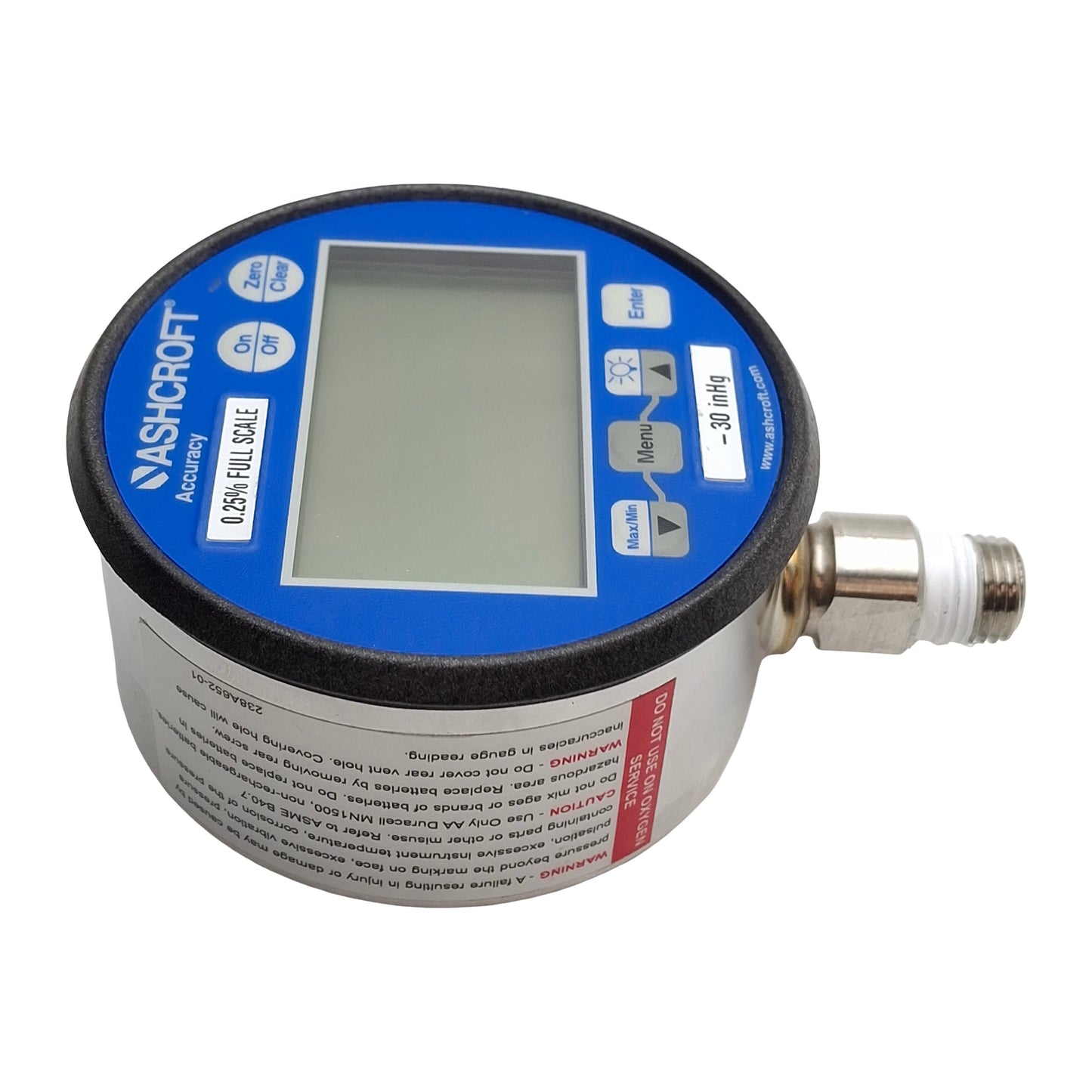 Used Ashcroft 302074SD02LXBLCYLMNB30/0IMV Digital Vacuum Gauge, 1/4NPT, 30in/Hg