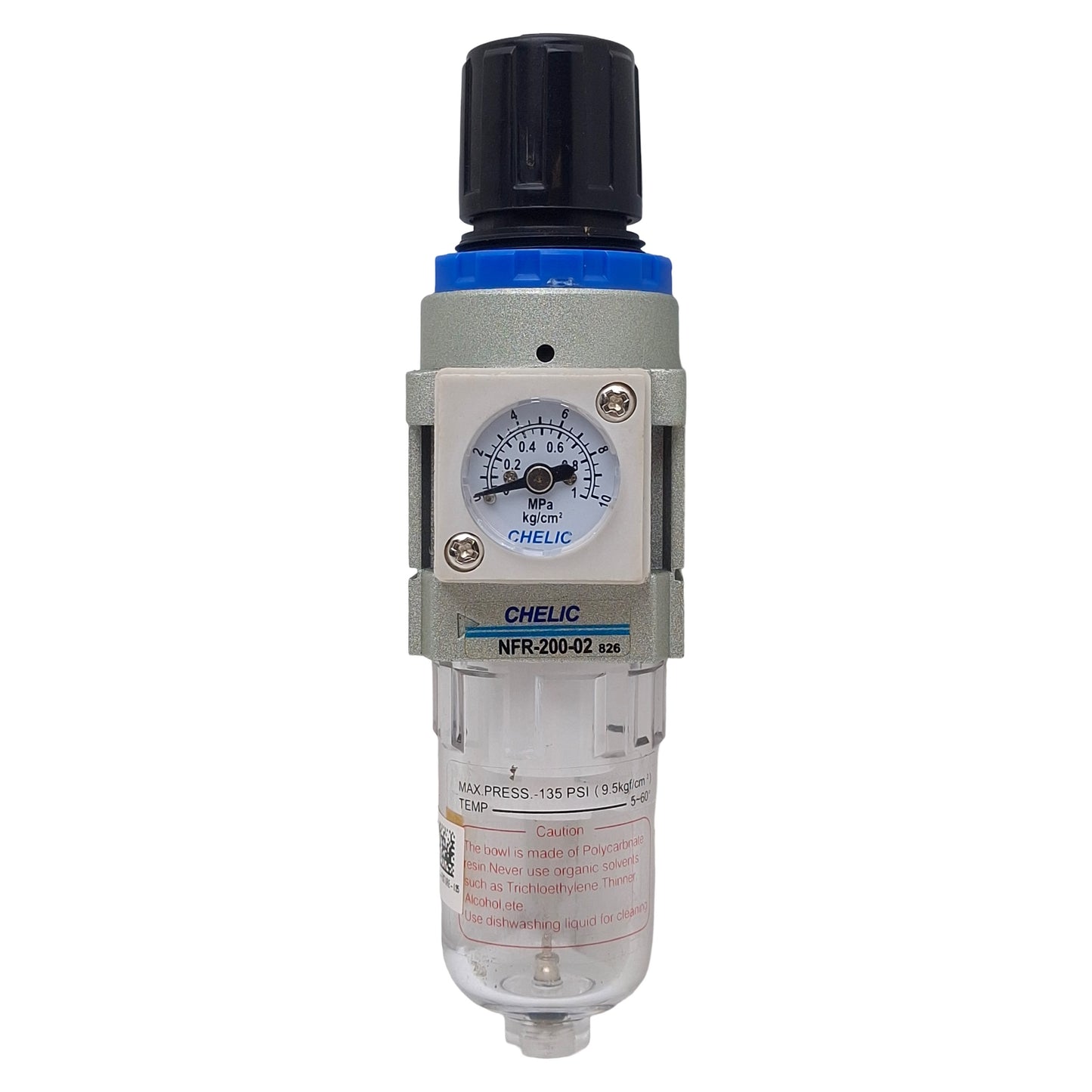 Used Chelic NFR-200-02 Filter Regulator, Rc1/4, 5µm, 50-850kPa, 950kPa Max, 15cc