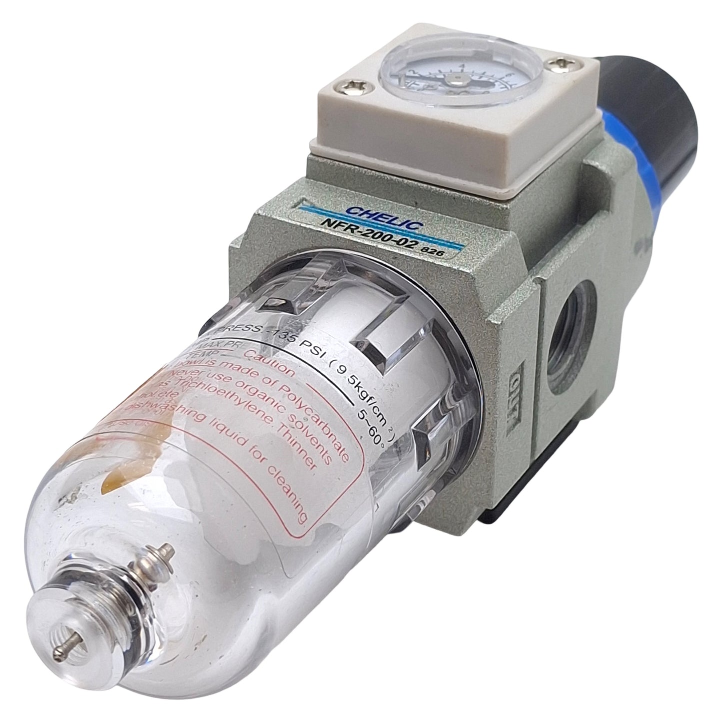 Used Chelic NFR-200-02 Filter Regulator, Rc1/4, 5µm, 50-850kPa, 950kPa Max, 15cc
