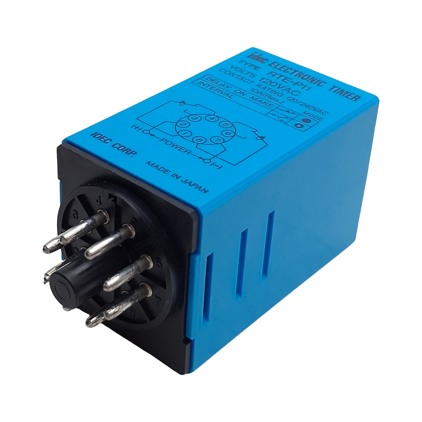 Used Idec RTE-P11-120VAC Time Delay Relay, 0.1s-10min Range, DPDT, 120VAC Coil