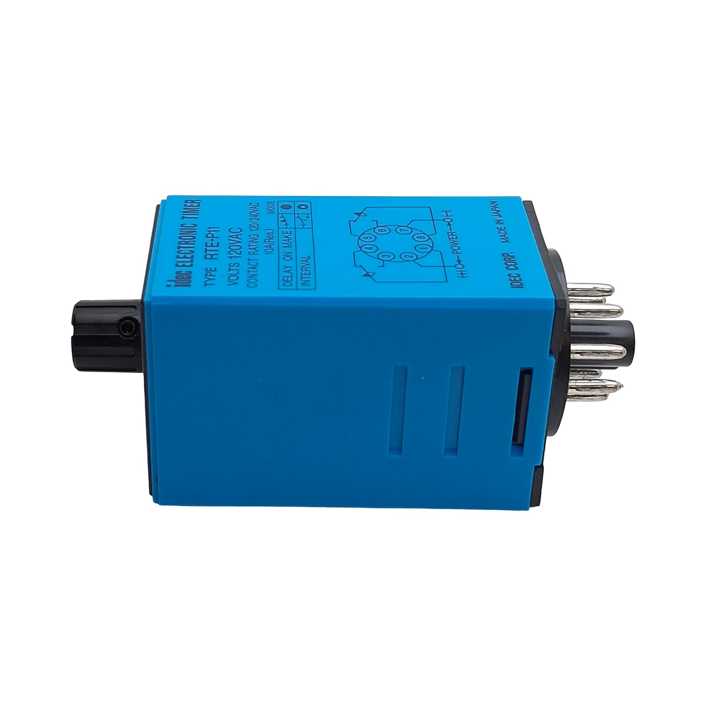 Used Idec RTE-P11-120VAC Time Delay Relay, 0.1s-10min Range, DPDT, 120VAC Coil