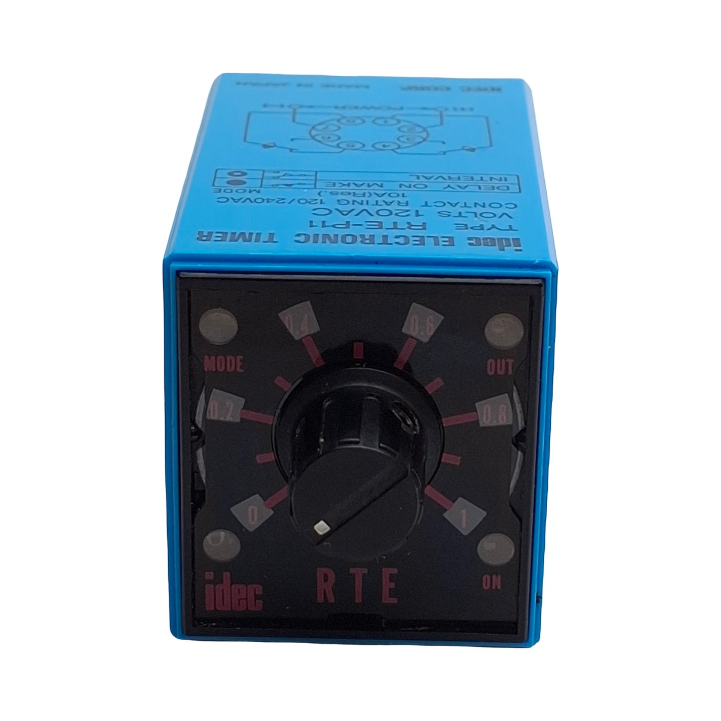 Used Idec RTE-P11-120VAC Time Delay Relay, 0.1s-10min Range, DPDT, 120VAC Coil