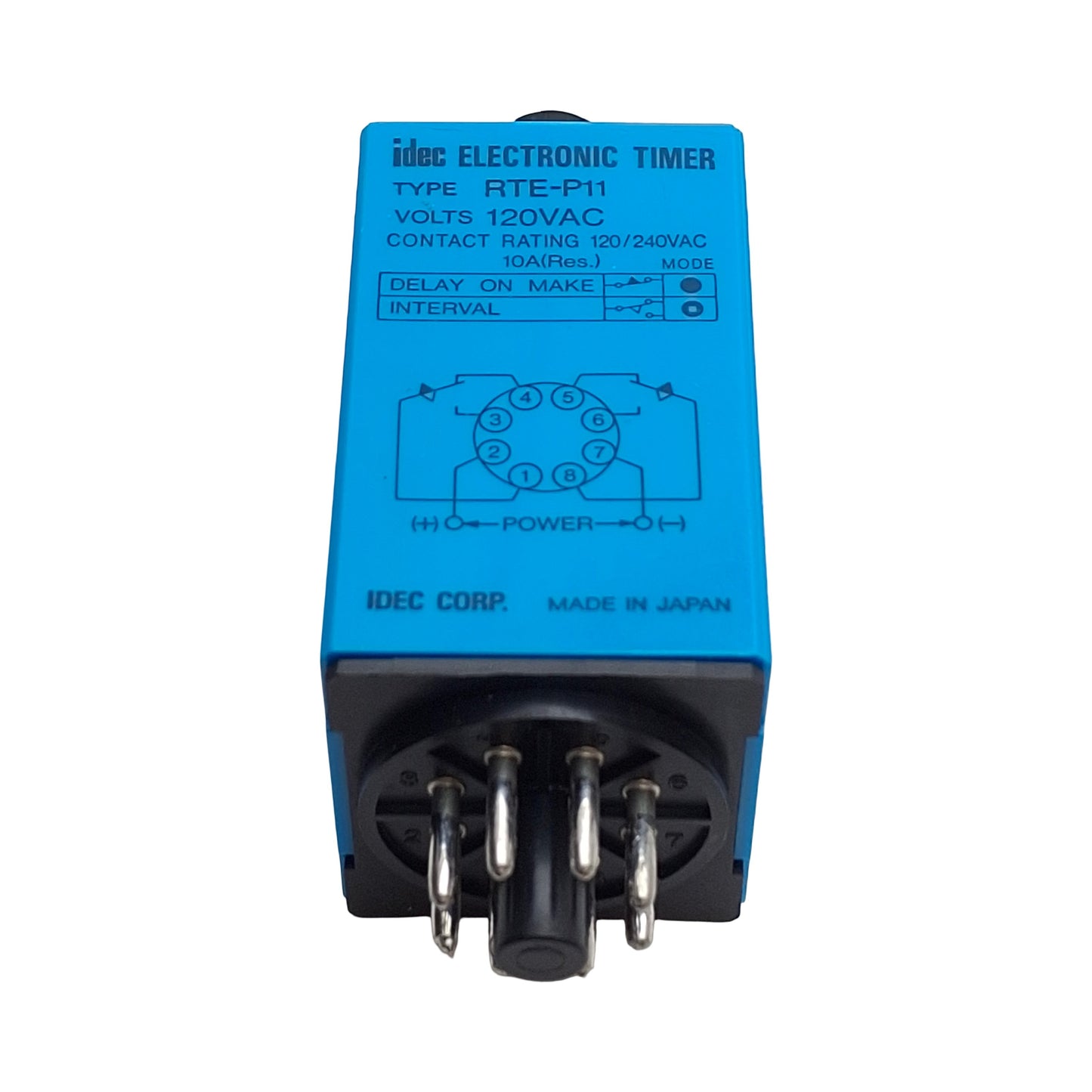Used Idec RTE-P11-120VAC Time Delay Relay, 0.1s-10min Range, DPDT, 120VAC Coil