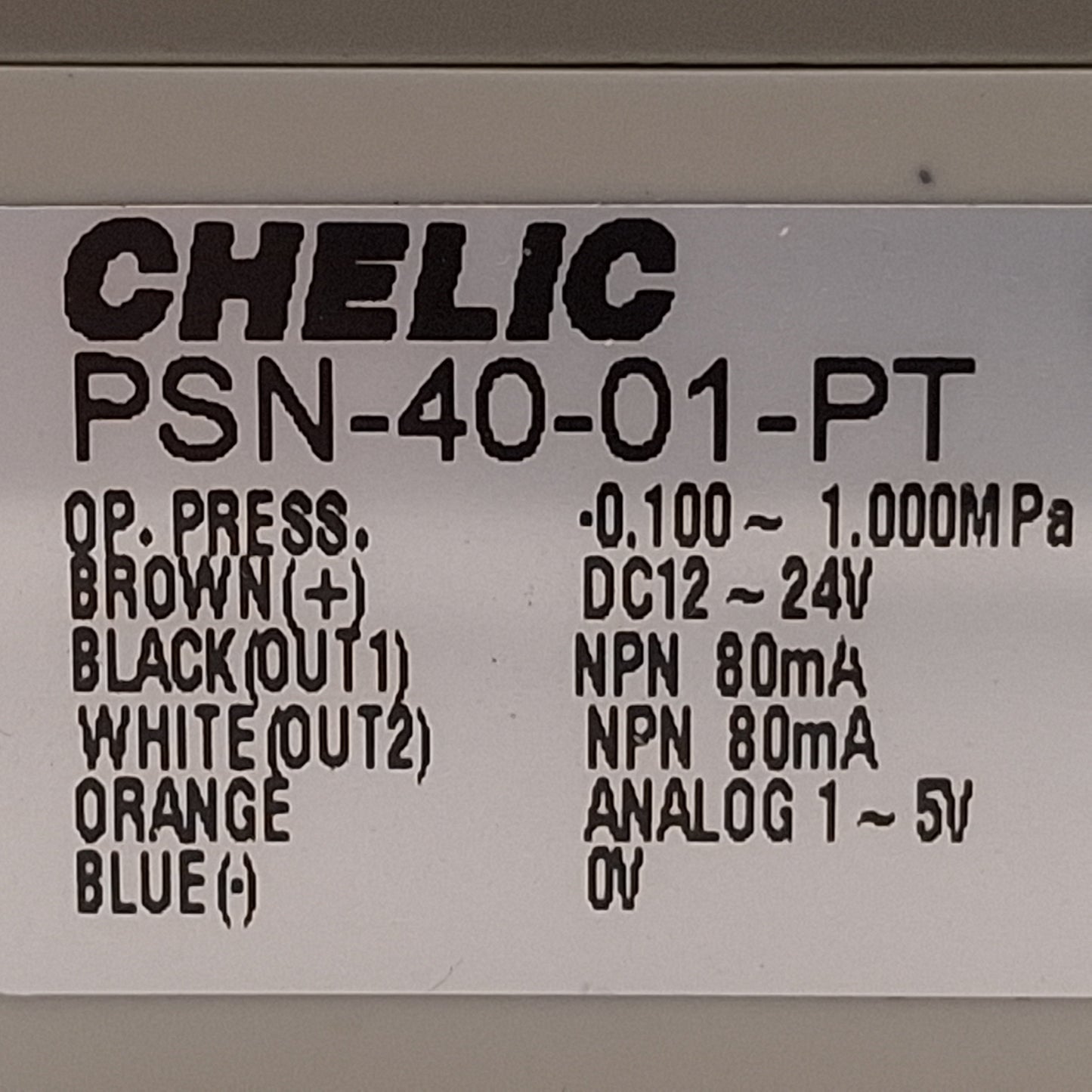 Used Chelic PSN-40-01-PT Digital Pressure Switch NPN, -0.1~1.0MPa, 1/8in PT, 12-24VDC