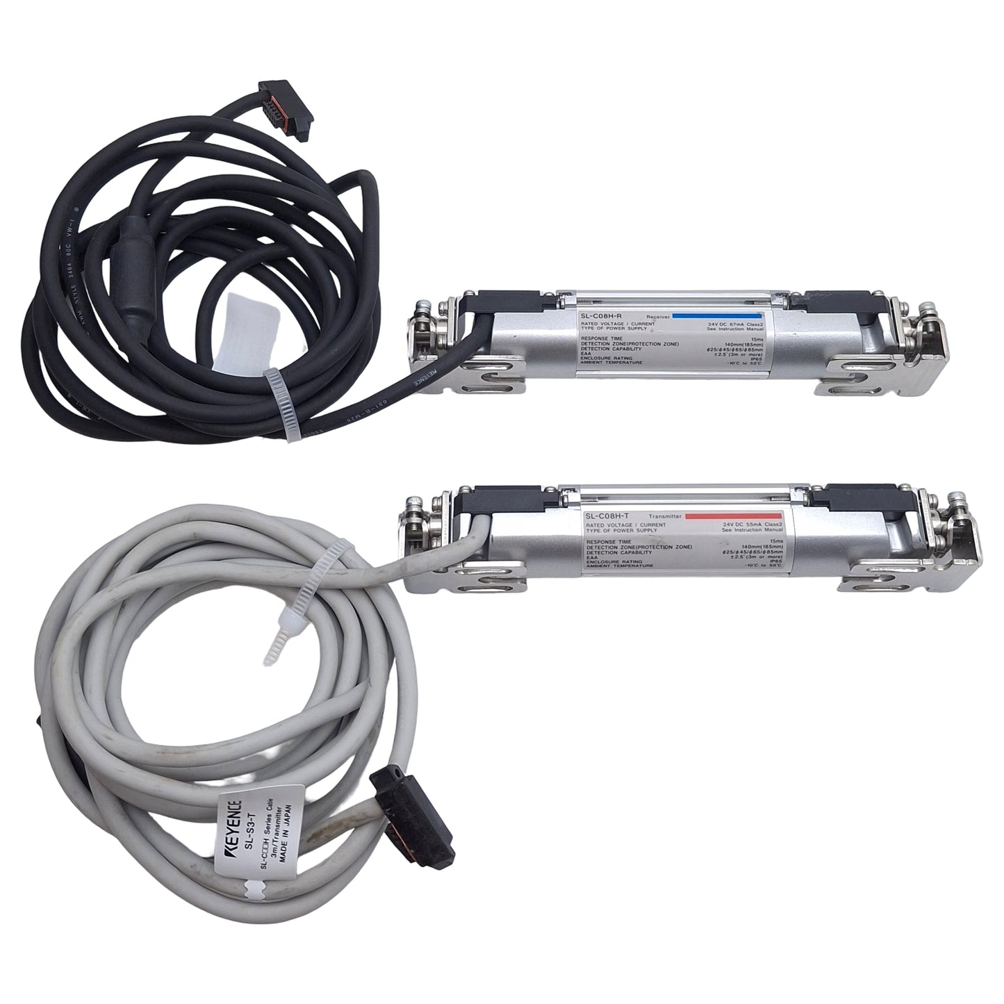 Used Keyence SL-C08H-T & SL-C08H-R Safety Light Curtain Transmitter & Receiver, ø25mm