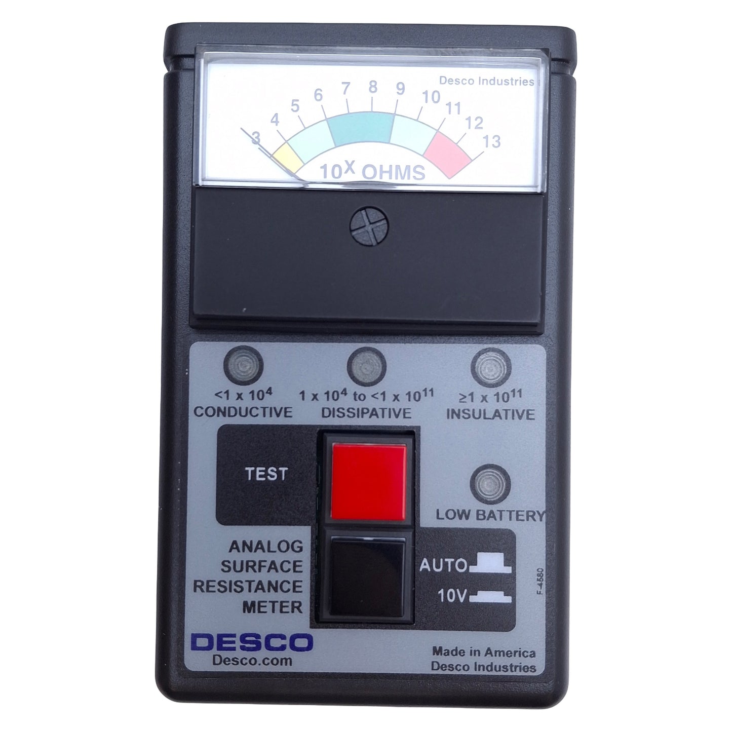 Used Desco 19786 Surface Resistance Meter 10³ to 10¹³ Ohms 10V/100V Switch, 9VDC