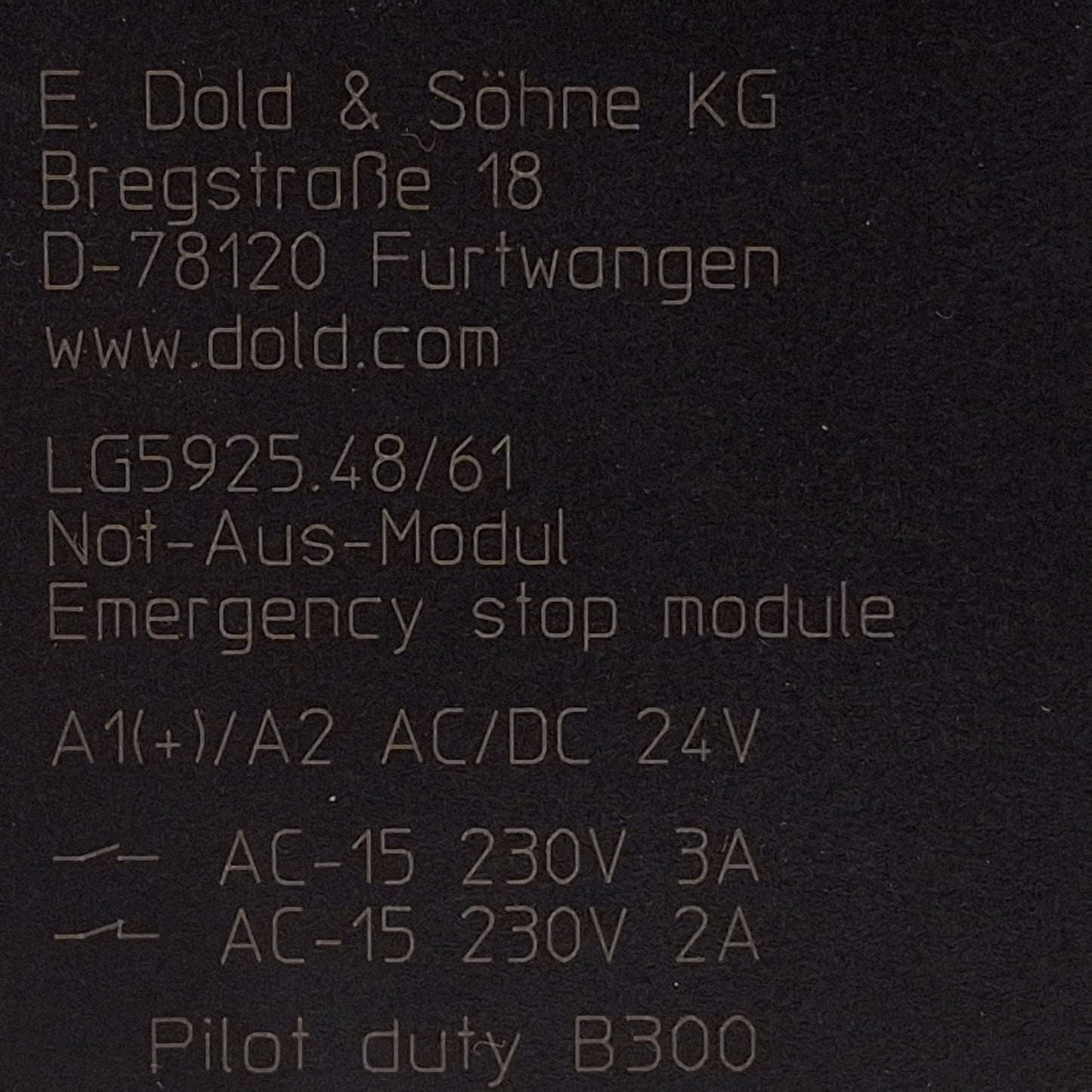 Used Dold LG5925.48/61 Emergency Stop Module, 3NO+1NC, 24VAC/DC, 22.5mm, DIN Rail