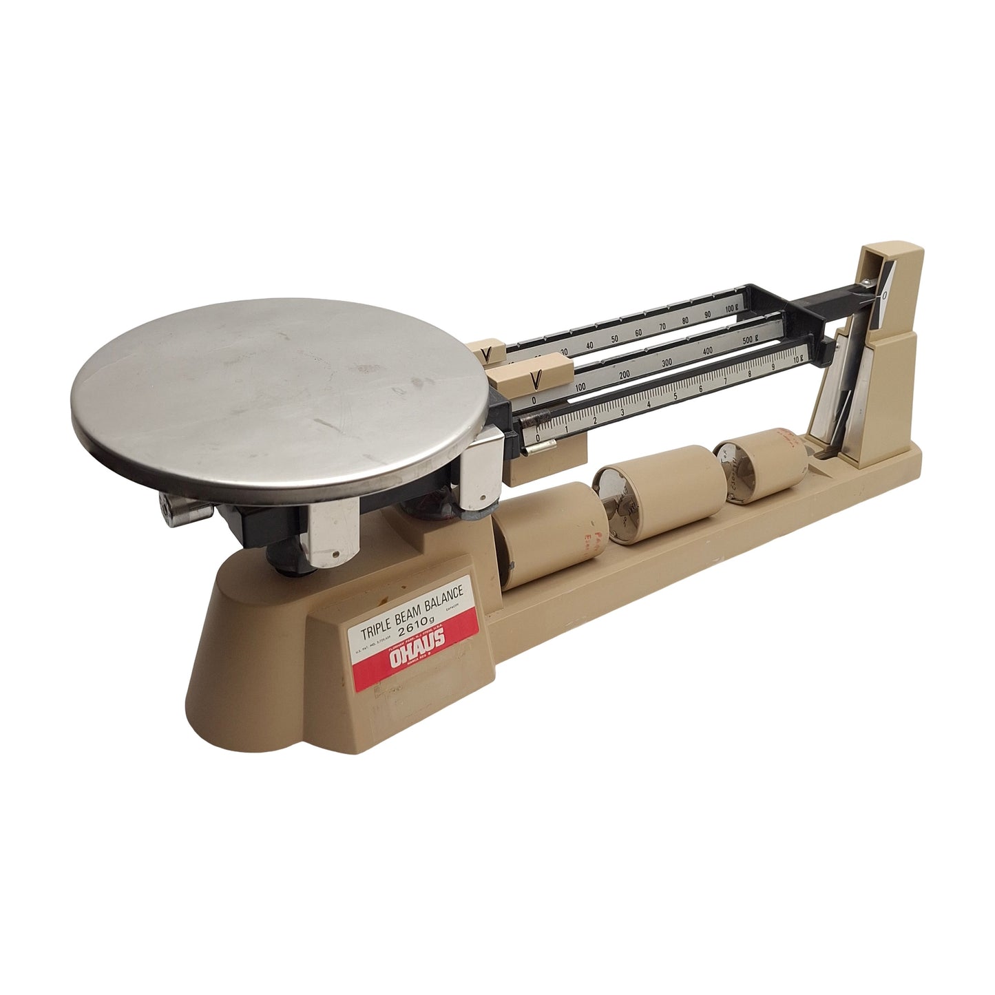 Used Ohaus 2610g Triple Beam Balance w/ Counterweights 2610g Capacity, 0.1g Subdiv.
