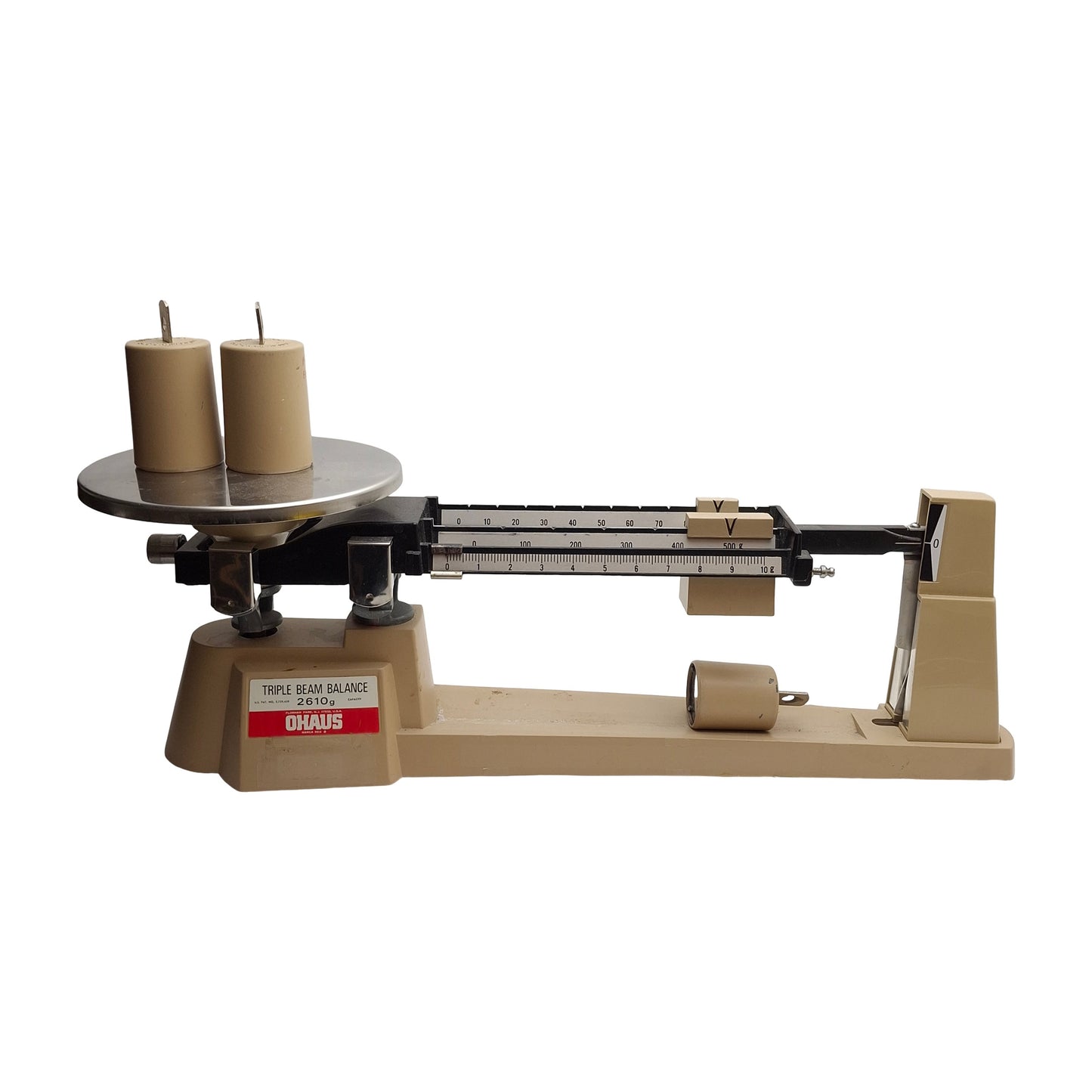 Used Ohaus 2610g Triple Beam Balance w/ Counterweights 2610g Capacity, 0.1g Subdiv.