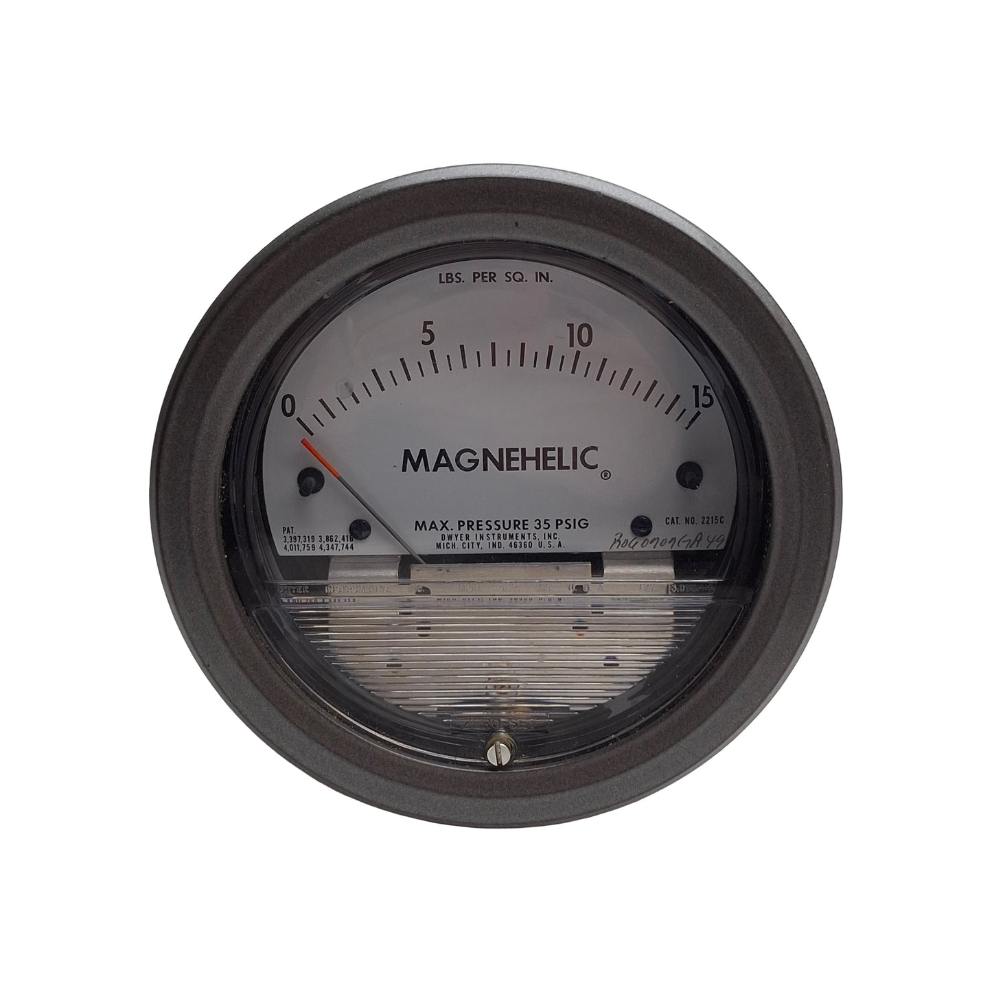 Used Dwyer 2015C Magnehelic Differential Pressure Gauge 0-15 Inches of Water 1/8" NPT