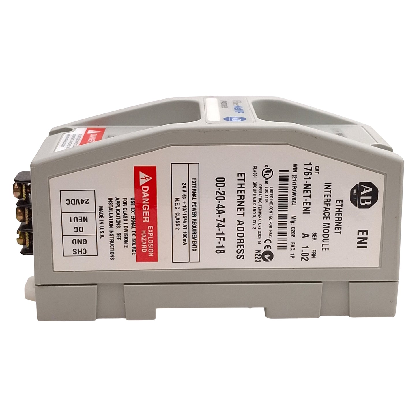 Used Allen Bradley 1761-NET-ENI MicroLogix Ethernet Network Interface, RJ45, RS-232