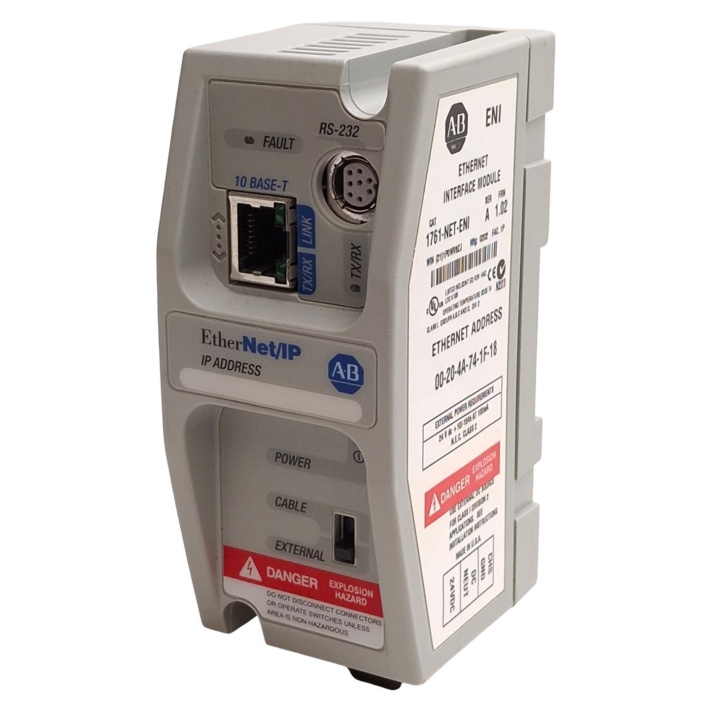Used Allen Bradley 1761-NET-ENI MicroLogix Ethernet Network Interface, RJ45, RS-232