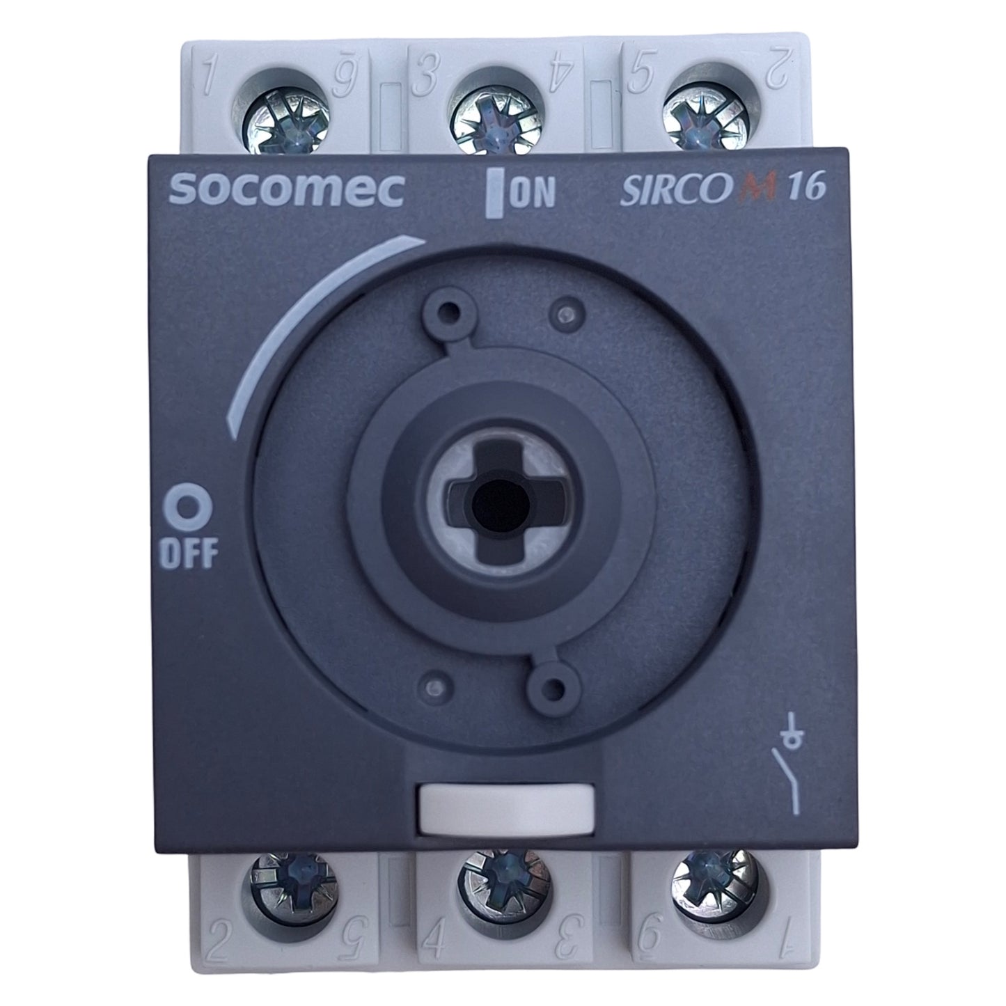 New – Open box Socomec 22003000 Sirco M16 Disconnect Switch 3-Pole, 600VAC 30A, DIN Rail