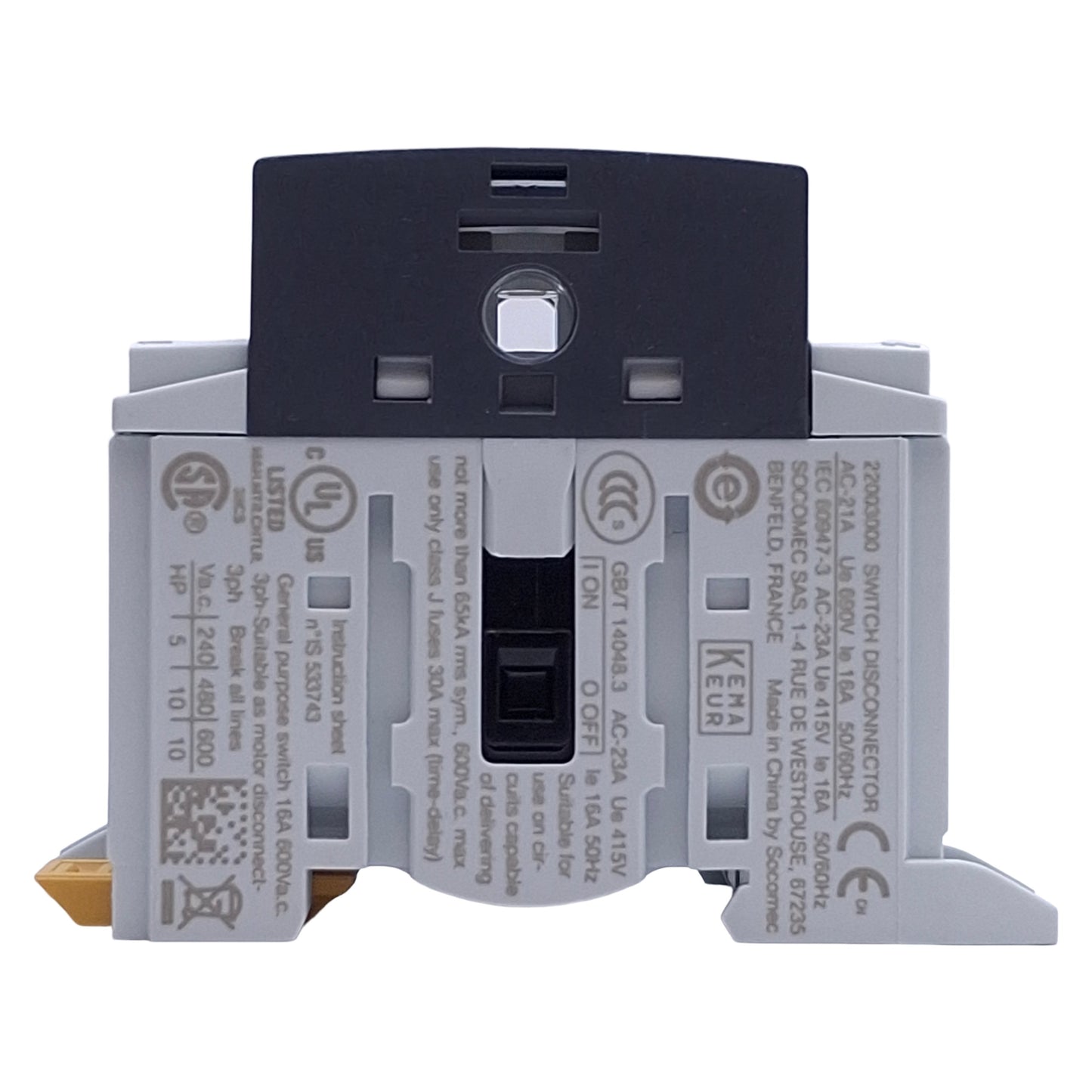 New – Open box Socomec 22003000 Sirco M16 Disconnect Switch 3-Pole, 600VAC 30A, DIN Rail