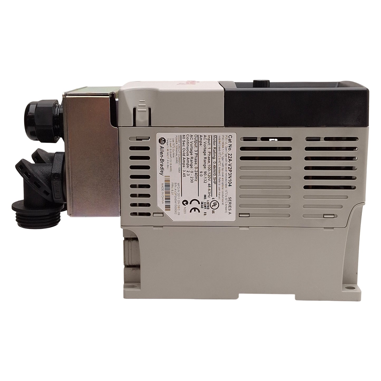 Used Allen Bradley 22A-V2P3N104 PowerFlex 4 AC Drive, 0.4kW / 0.5HP, 3Ø 0-230VAC 2.3A