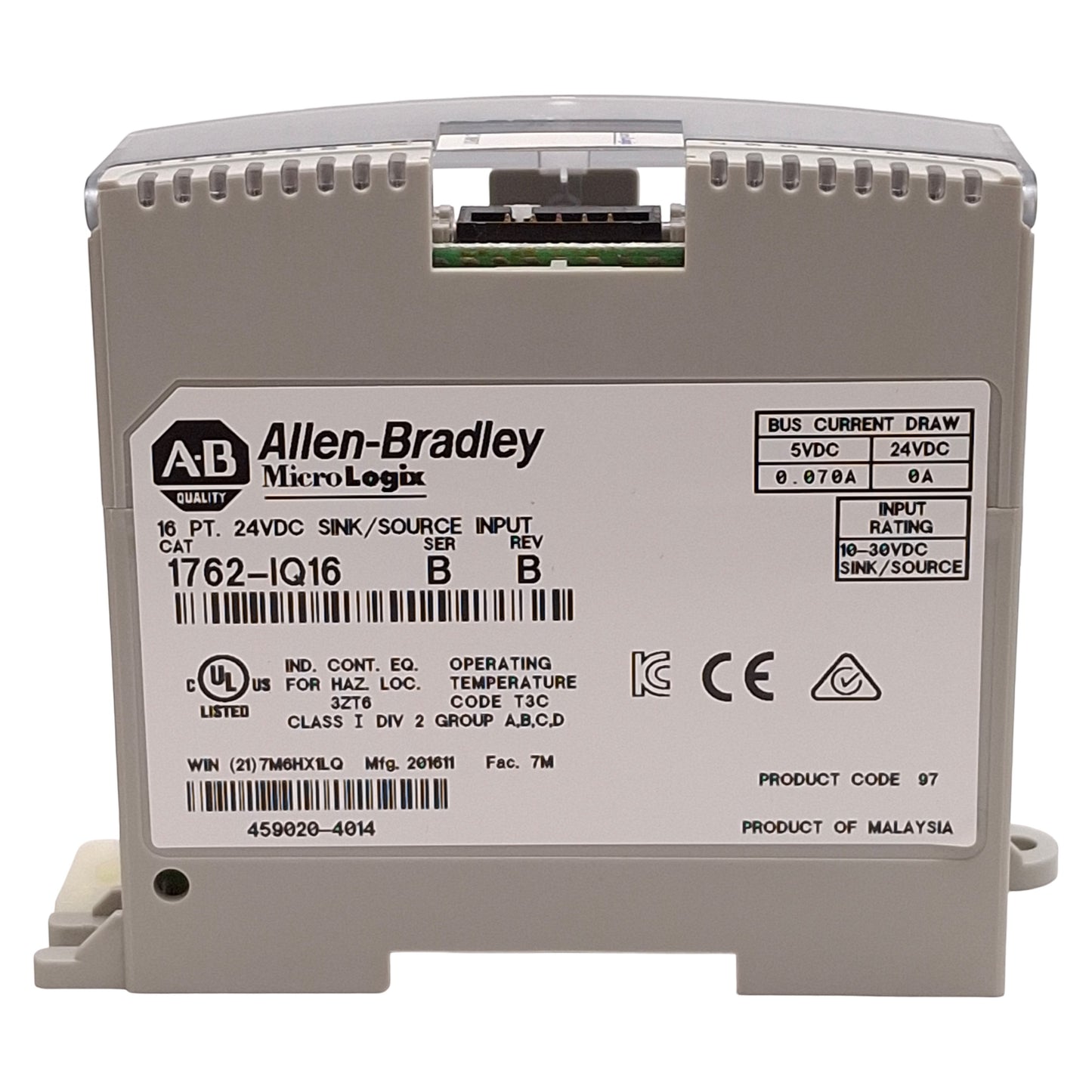 Used Allen Bradley 1762-IQ16 Ser B MicroLogix Digital Input Module 16-Point, 24VDC