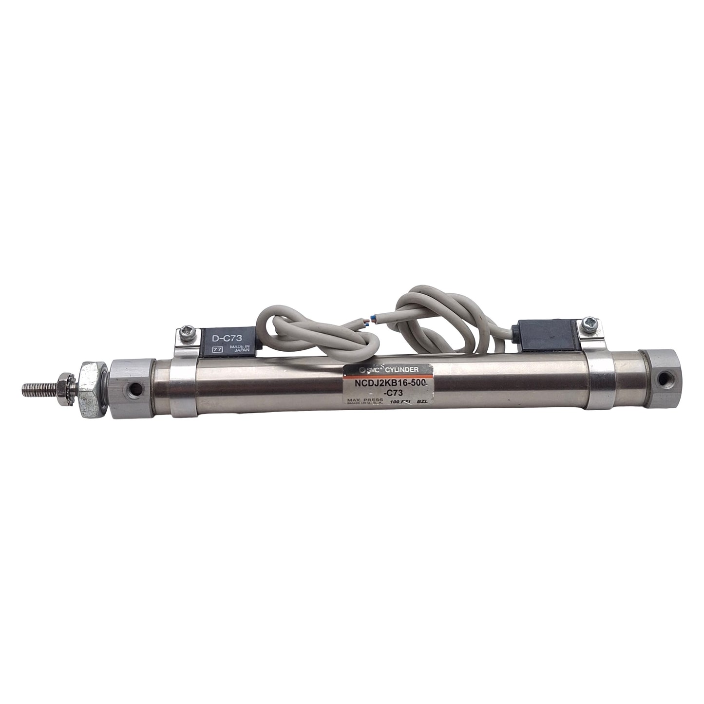 Used SMC NCDJ2KB16-500-C73 Pneumatic Cylinder, ø5/8in Bore, 5in Stroke, M5, 100psi