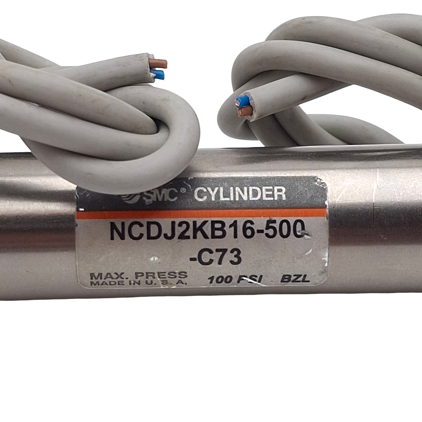 Used SMC NCDJ2KB16-500-C73 Pneumatic Cylinder, ø5/8in Bore, 5in Stroke, M5, 100psi