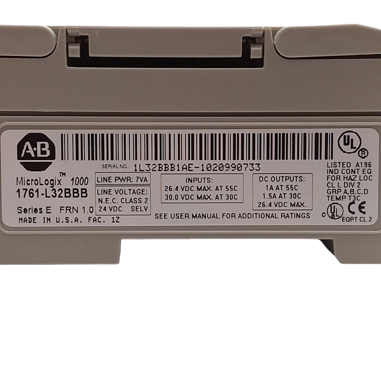 Used Allen Bradley 1761-L32BBB Ser E FRN 1.0 MicroLogix 1000 32-Point PLC Controller