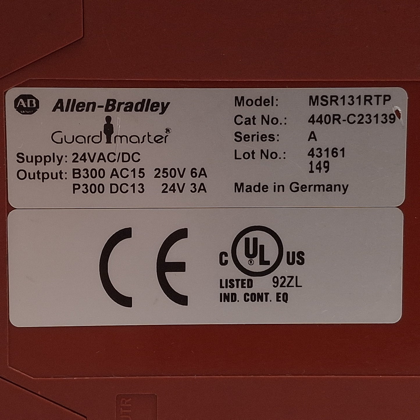 Used Allen Bradley 440R-C23139 Guardmaster Safety Relay, 3NO+2NC, DIN Rail, 24VAC/DC