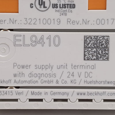 Used Beckhoff EL9410 EtherCAT Terminal, Power Supply For E-Bus w/ Diagnostics, 24VDC