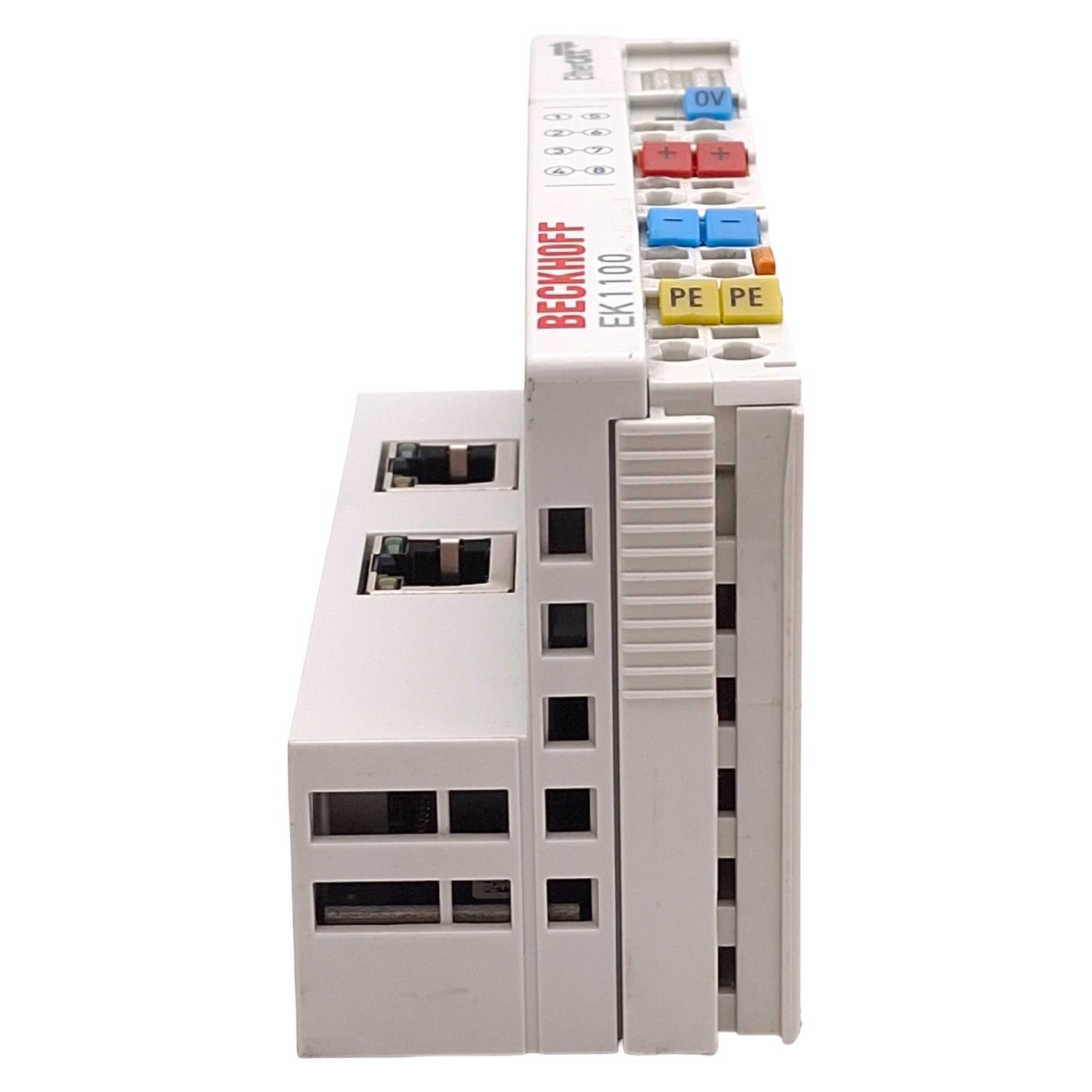 Used Beckhoff EK1100 EtherCAT Coupler, (2x) RJ45, 100Mbit/s, 24VDC, DIN RAIL