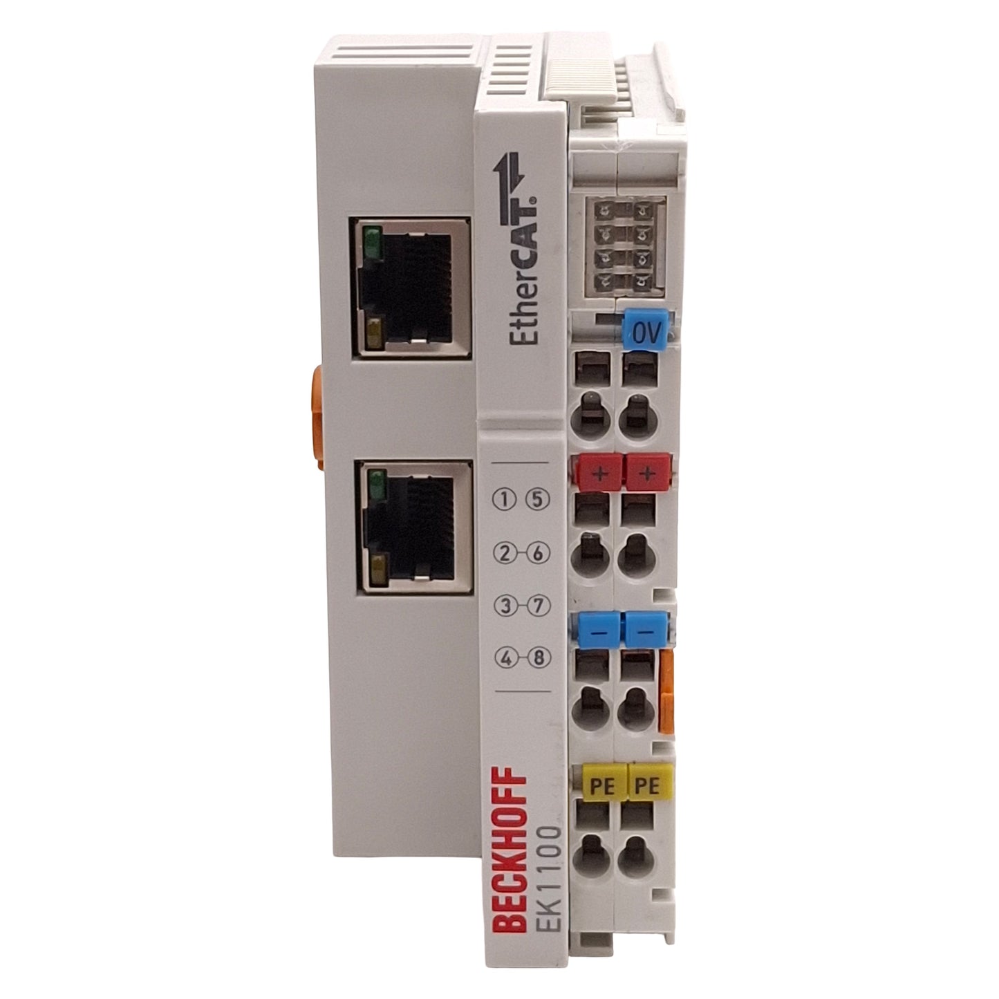 Used Beckhoff EK1100 EtherCAT Coupler, (2x) RJ45, 100Mbit/s, 24VDC, DIN RAIL