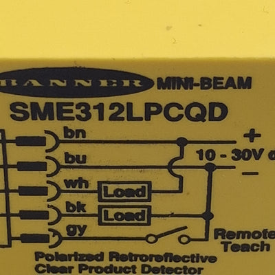 Used Banner SME312LPCQD Photoelectric Sensor, NPN/PNP, 1m Range, 10-30VDC, 5-Pin M12