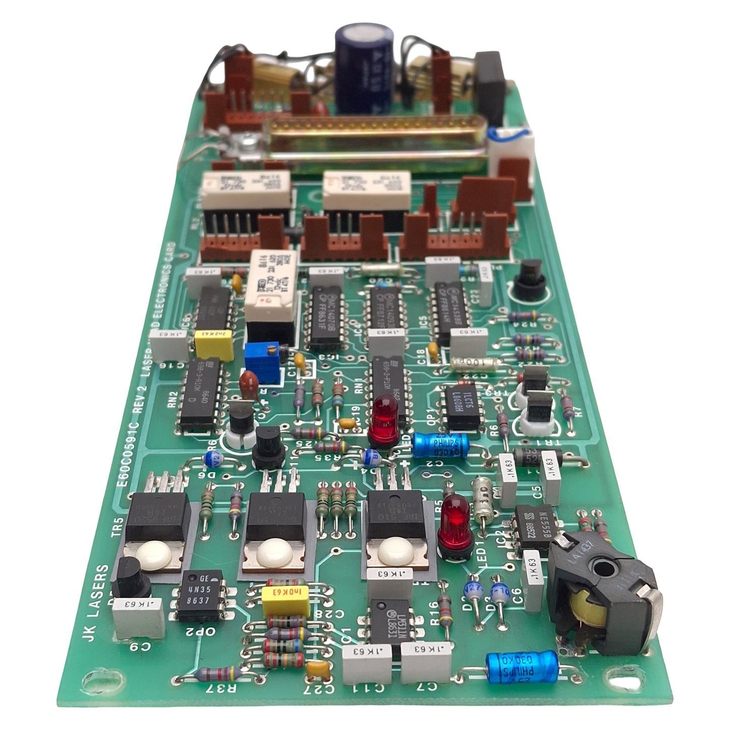 Used JK Lasers E60C0591C Rev 2 Laser Head Electronics Card, 37 Pin D-Sub, 3x 8-Pin