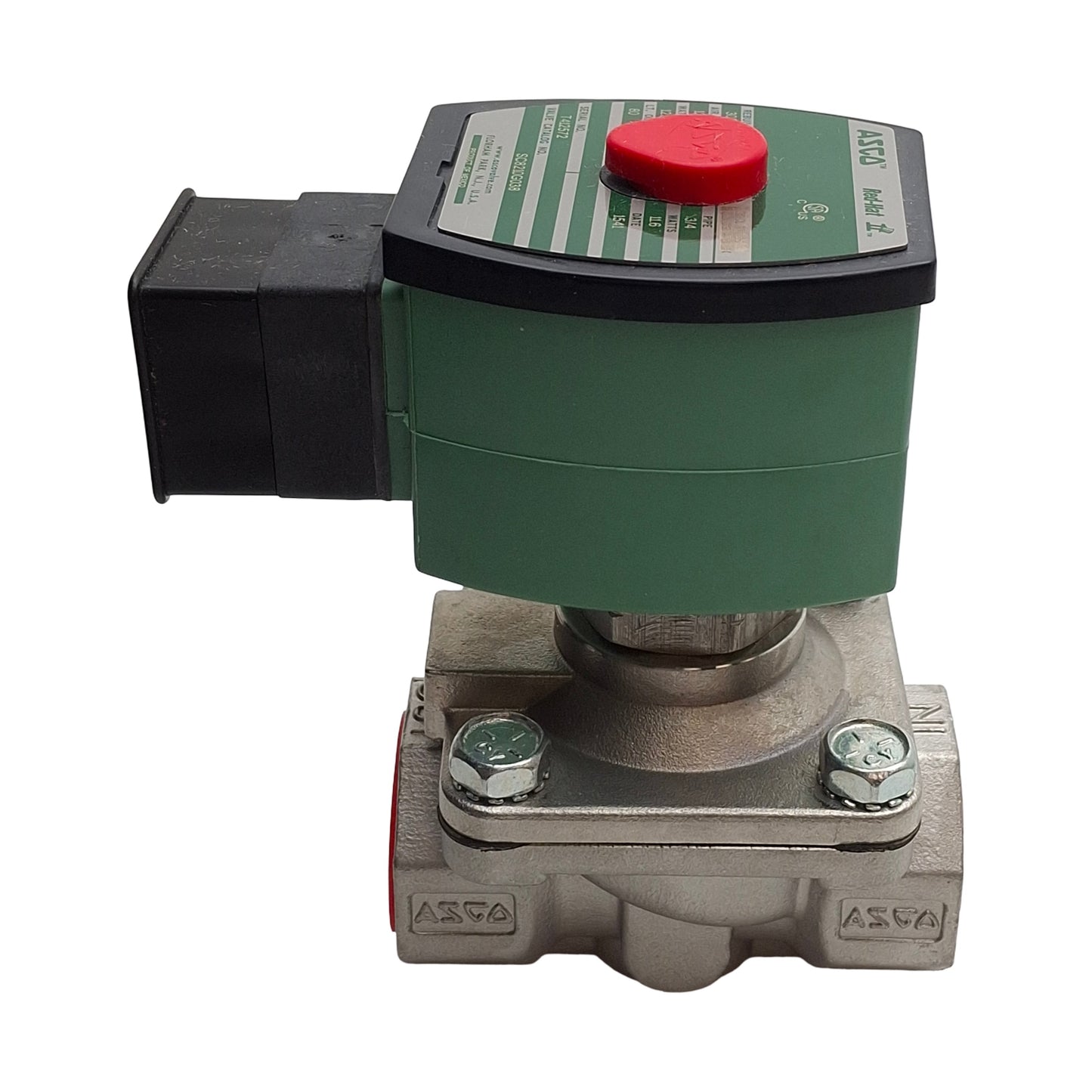 New ASCO SC8210G038 Solenoid Valve, 3/4" NPT Ports, 125psi, 2-Way NO, 24VDC Coil
