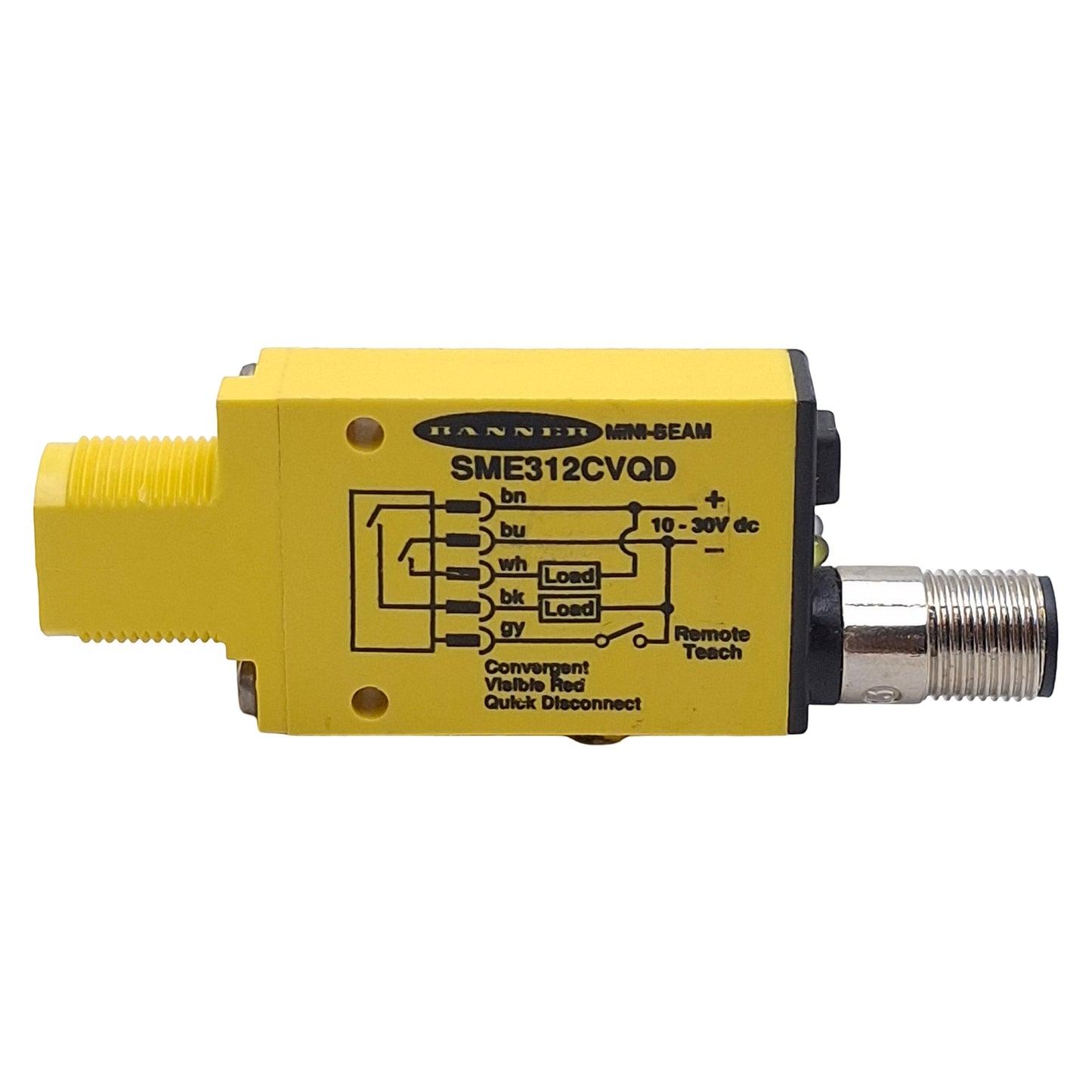 Used Banner SME312CVQD Photoelectric Sensor, NPN/PNP, 16mm Range, 10-30VDC, 5-Pin M12