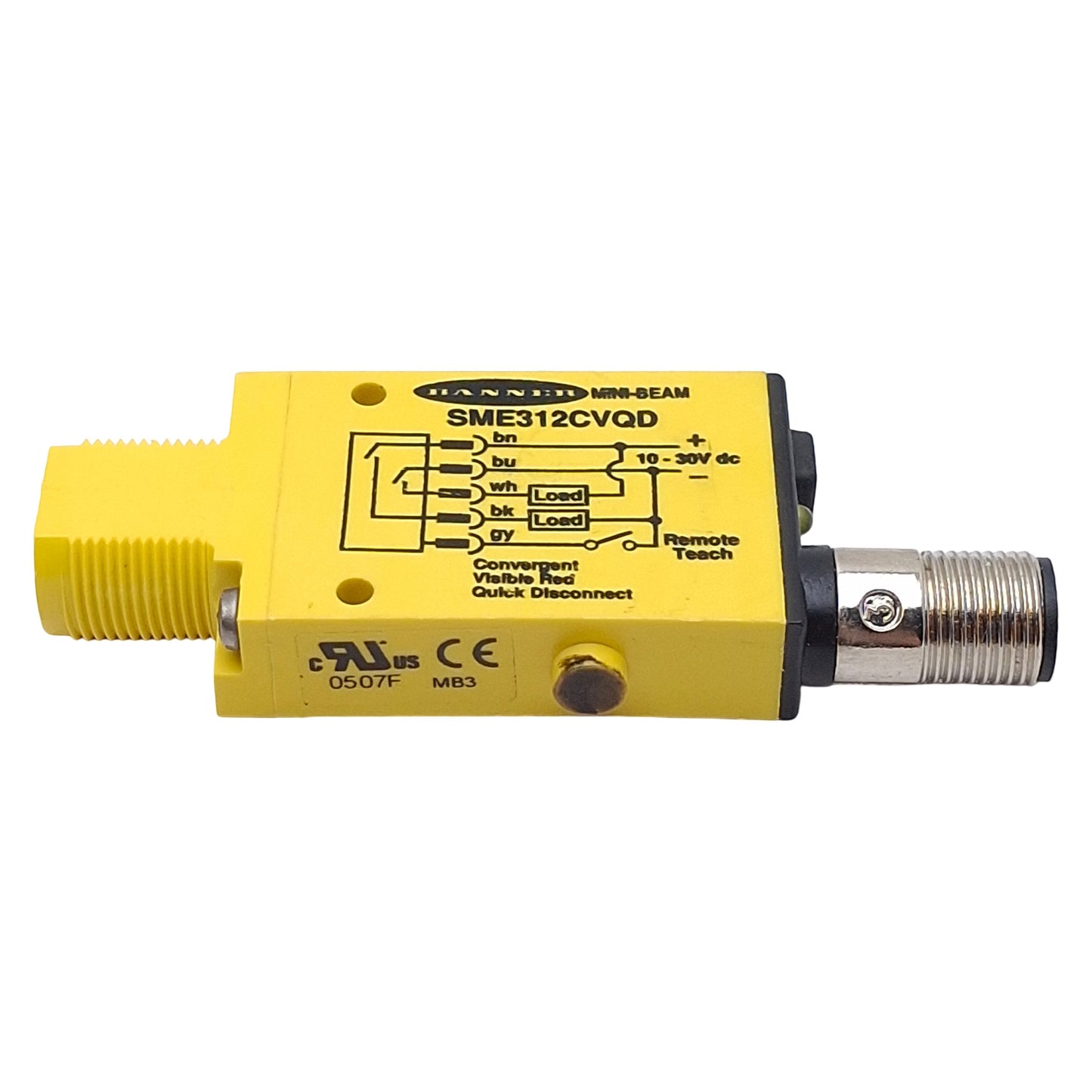Used Banner SME312CVQD Photoelectric Sensor, NPN/PNP, 16mm Range, 10-30VDC, 5-Pin M12