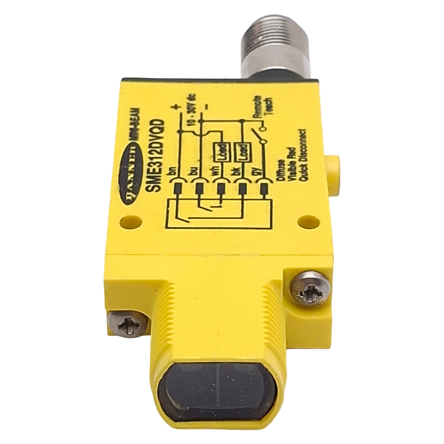 Used Banner SME312DVQD Photoelectric Sensor, NPN/PNP, 1.1m Range, 10-30VDC, 5-Pin M12