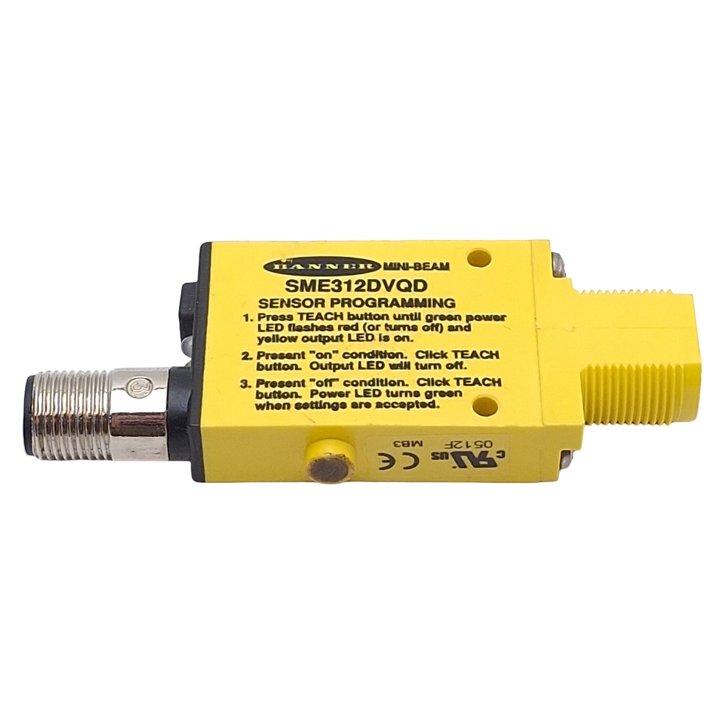 Used Banner SME312DVQD Photoelectric Sensor, NPN/PNP, 1.1m Range, 10-30VDC, 5-Pin M12