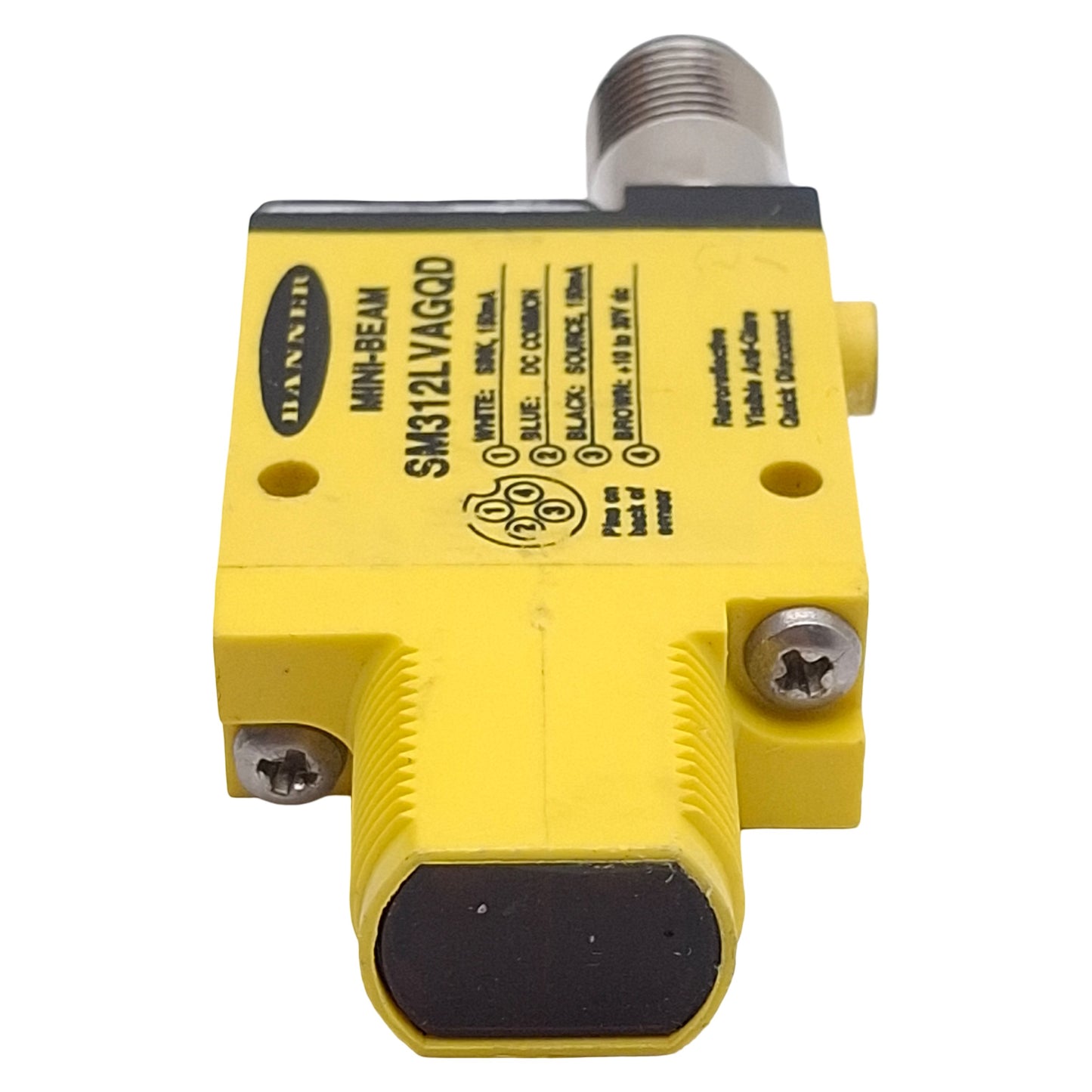 Used Banner SM312LVAGQD Photoelectric Sensor NPN/PNP, 50mm-2m Range, 30VDC, 4-Pin M12