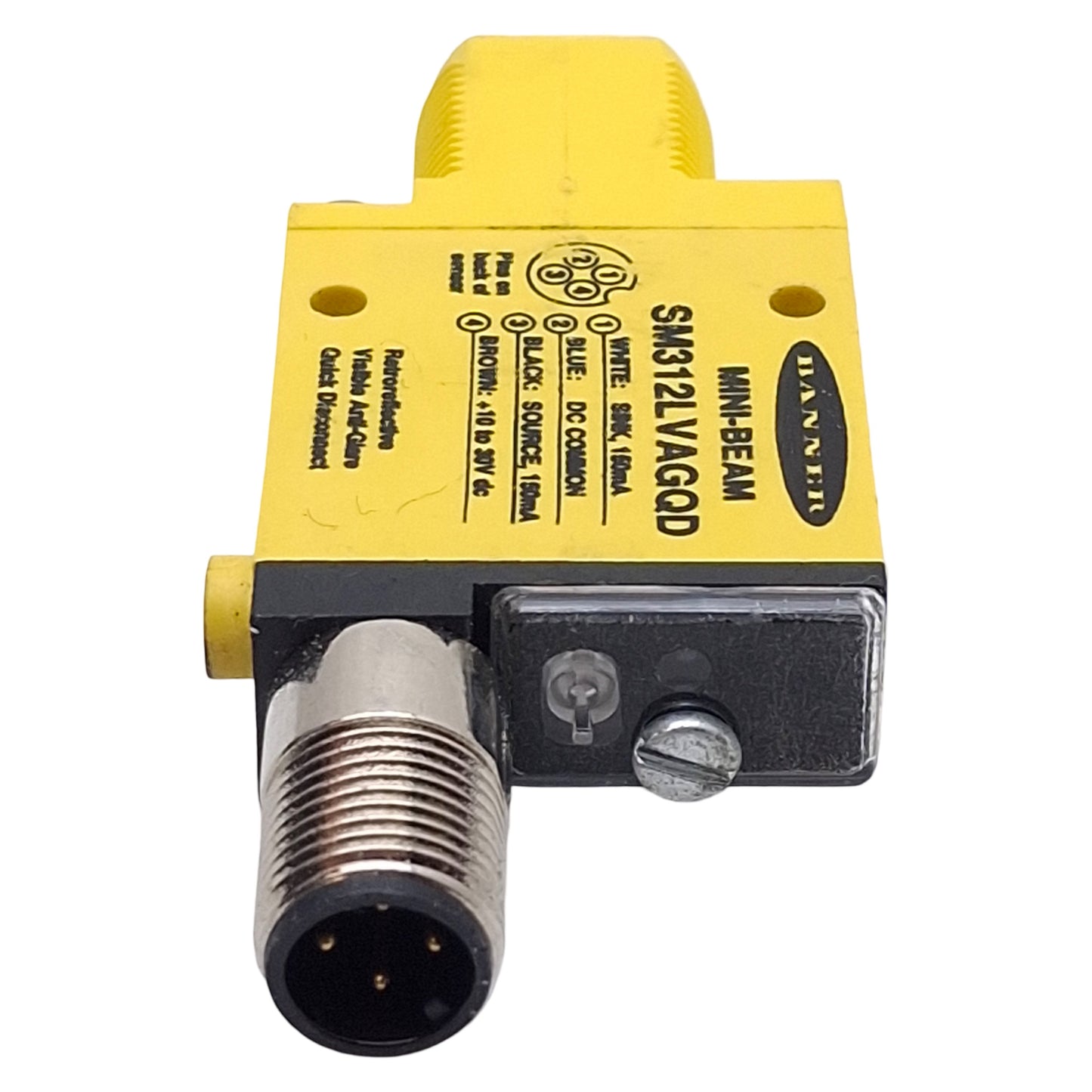 Used Banner SM312LVAGQD Photoelectric Sensor NPN/PNP, 50mm-2m Range, 30VDC, 4-Pin M12