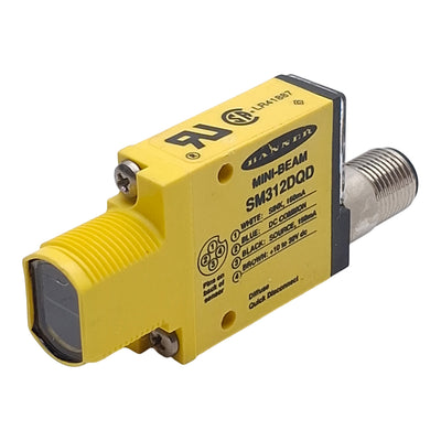 Used Banner SM312DQD Photoelectric Sensor, NPN/PNP, 380mm Range, 10-30VDC, 4-Pin M12